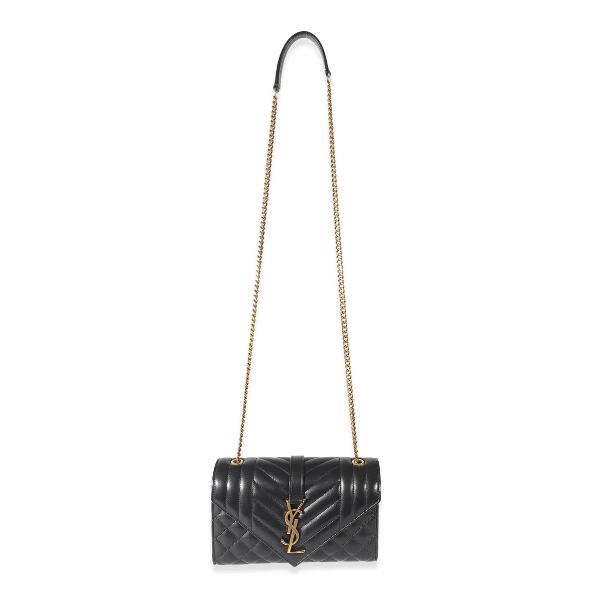 SAINT LAURENT - Black Lambskin Mixed Matelasse Triquilt Small Envelope Bag