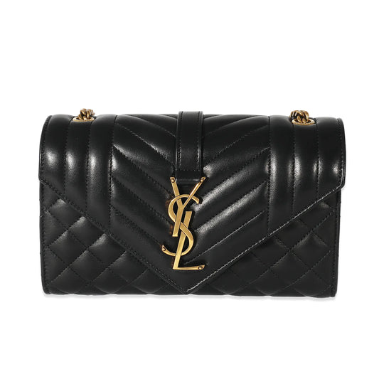 SAINT LAURENT - Black Lambskin Mixed Matelasse Triquilt Small Envelope Bag