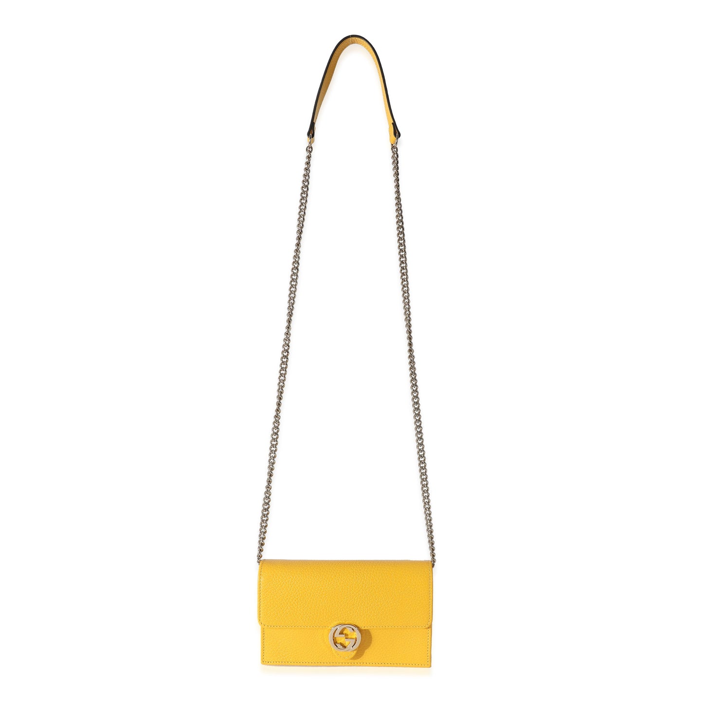 GUCCI - Cartera con cadena entrelazada de piel de becerro en color amarillo dólar