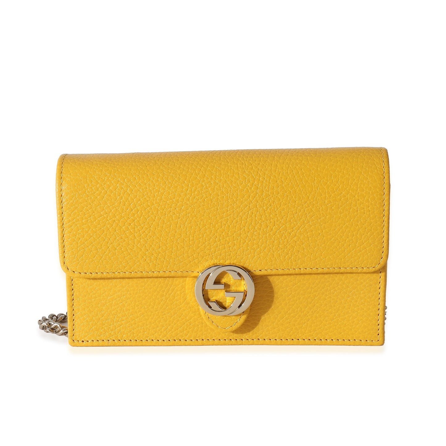 GUCCI - Cartera con cadena entrelazada de piel de becerro en color amarillo dólar