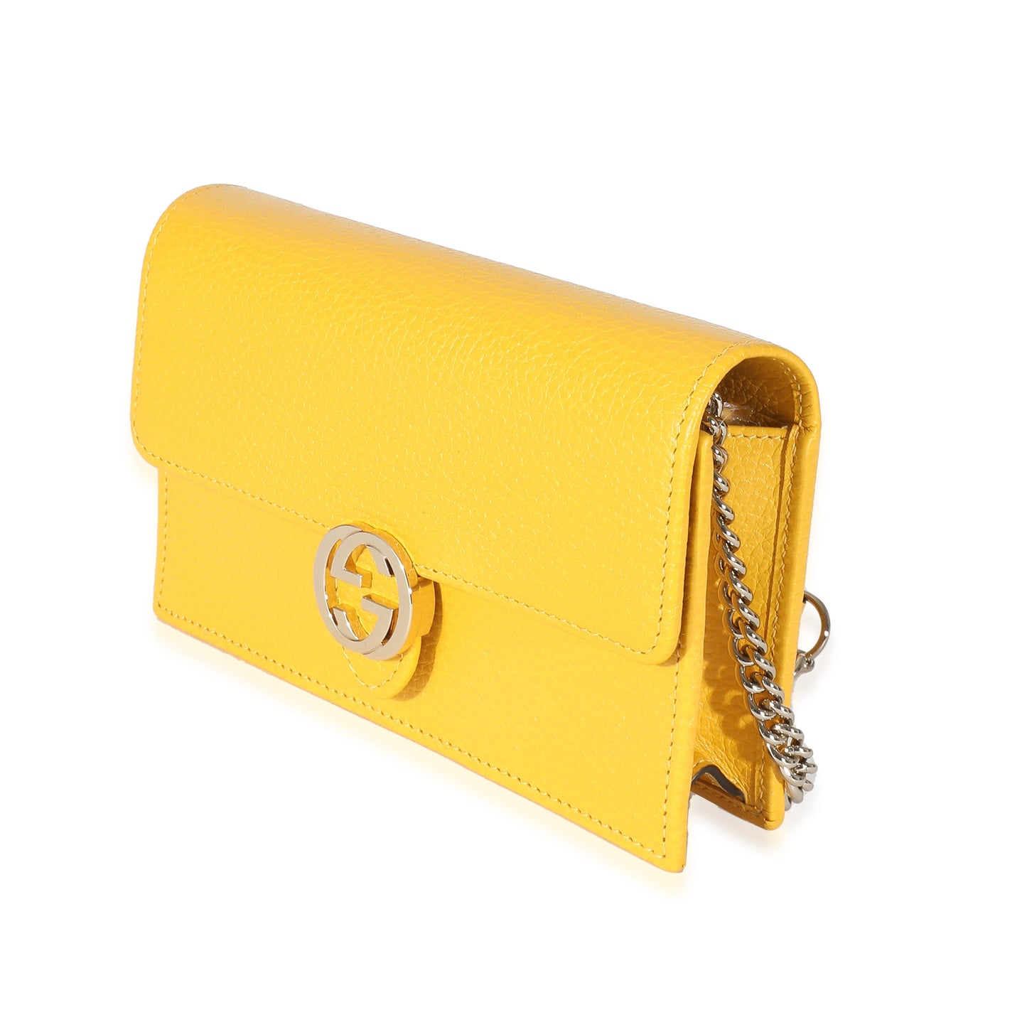 GUCCI - Cartera con cadena entrelazada de piel de becerro en color amarillo dólar