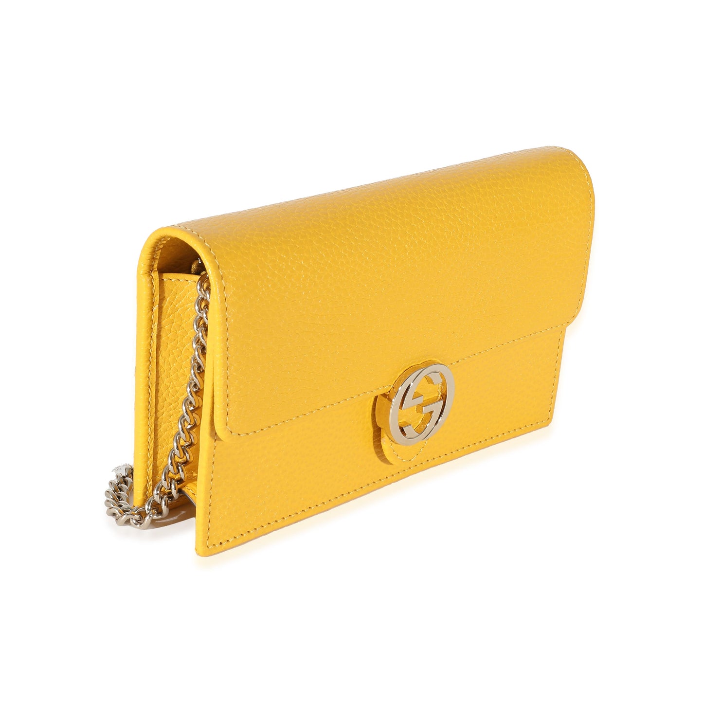 GUCCI - Cartera con cadena entrelazada de piel de becerro en color amarillo dólar