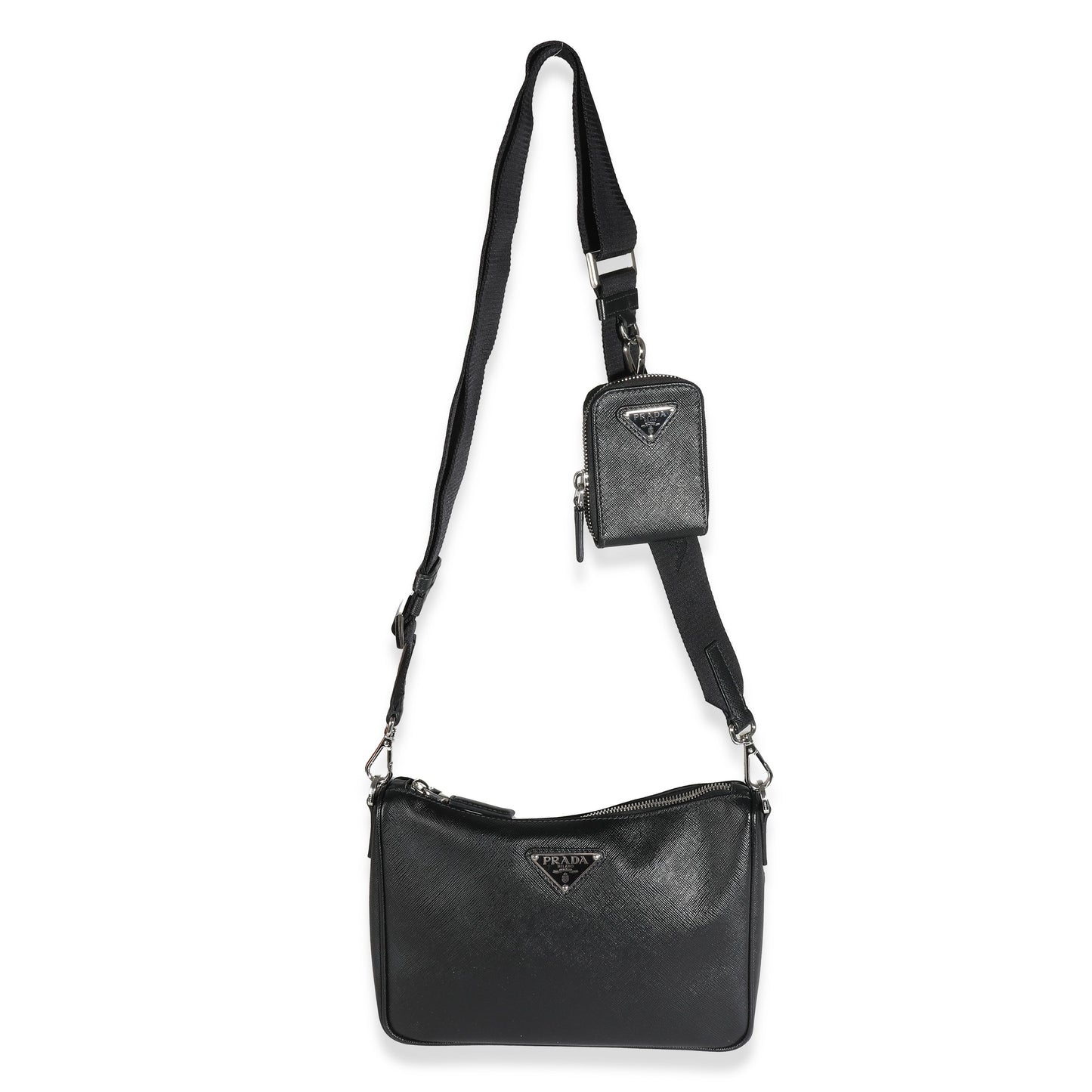 Bolso bandolera pequeño con correa utilitaria Saffiano negro USADO