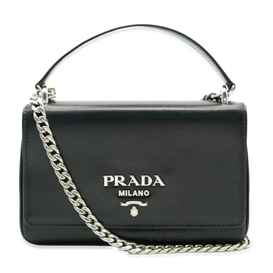 PRADA - Black Calfskin Logo Flap Chain Crossbody