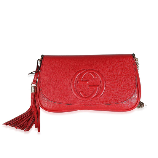 GUCCI - Red Pebbled Calfskin Medium Soho Flap Crossbody