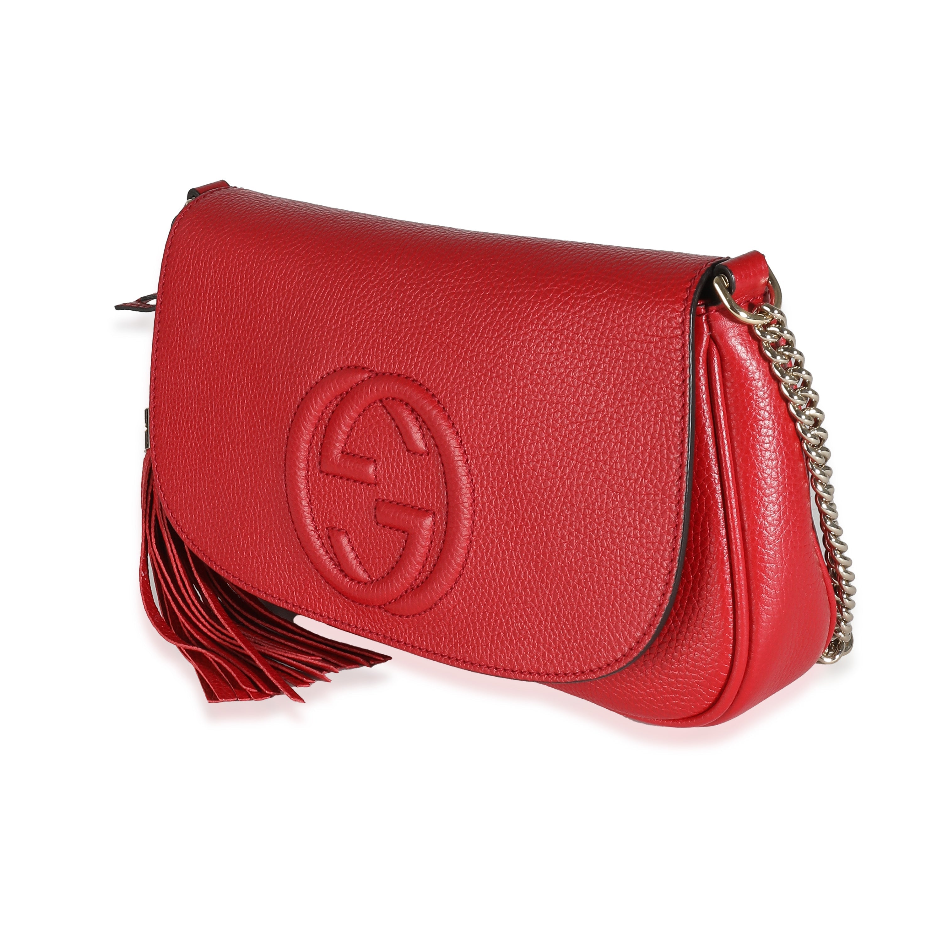 GUCCI - Bolso bandolera Soho mediano con solapa de piel de becerro granulada roja