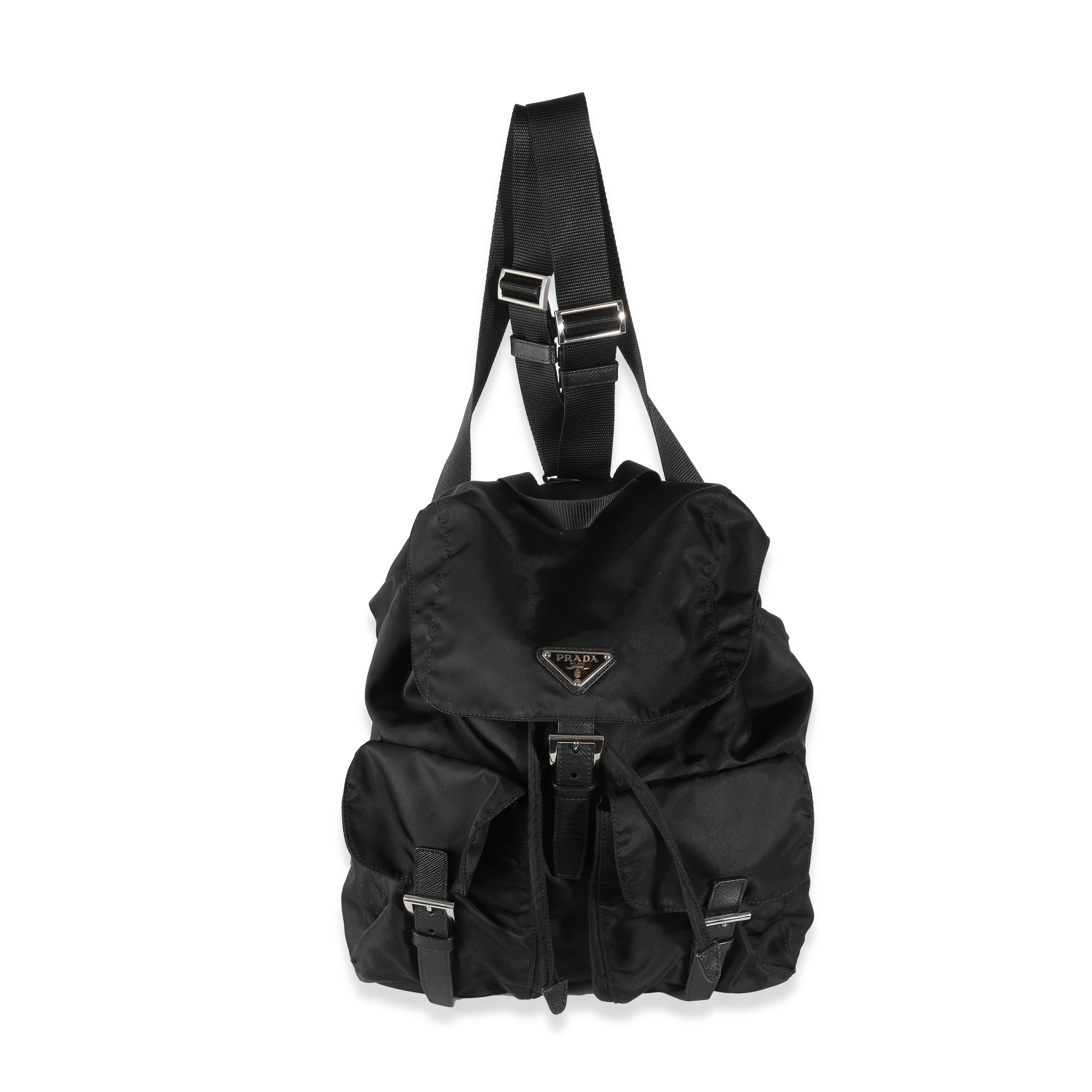 PRE-OWNED Black Tessuto Nylon Small Logo Backpack