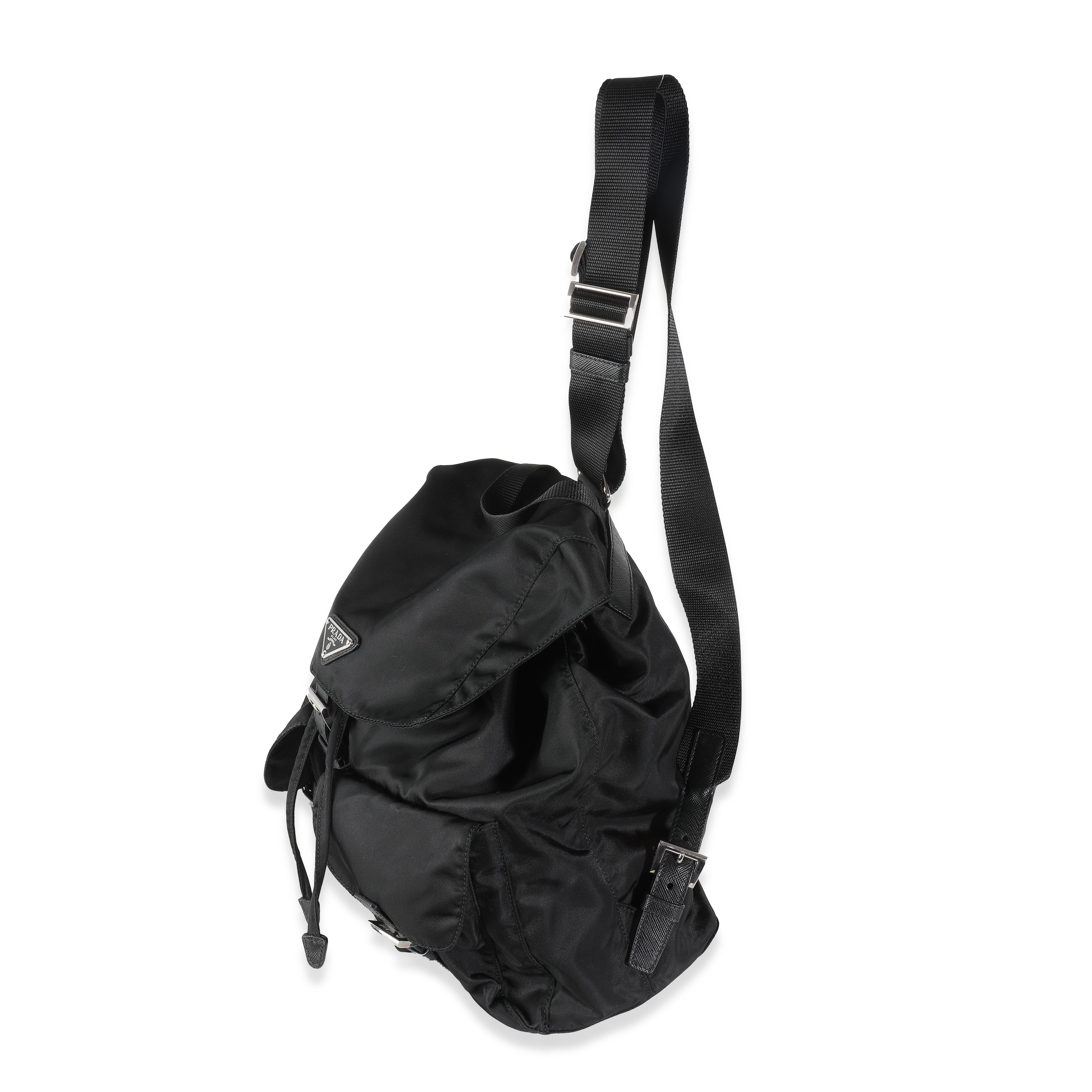 PRE-OWNED Black Tessuto Nylon Small Logo Backpack