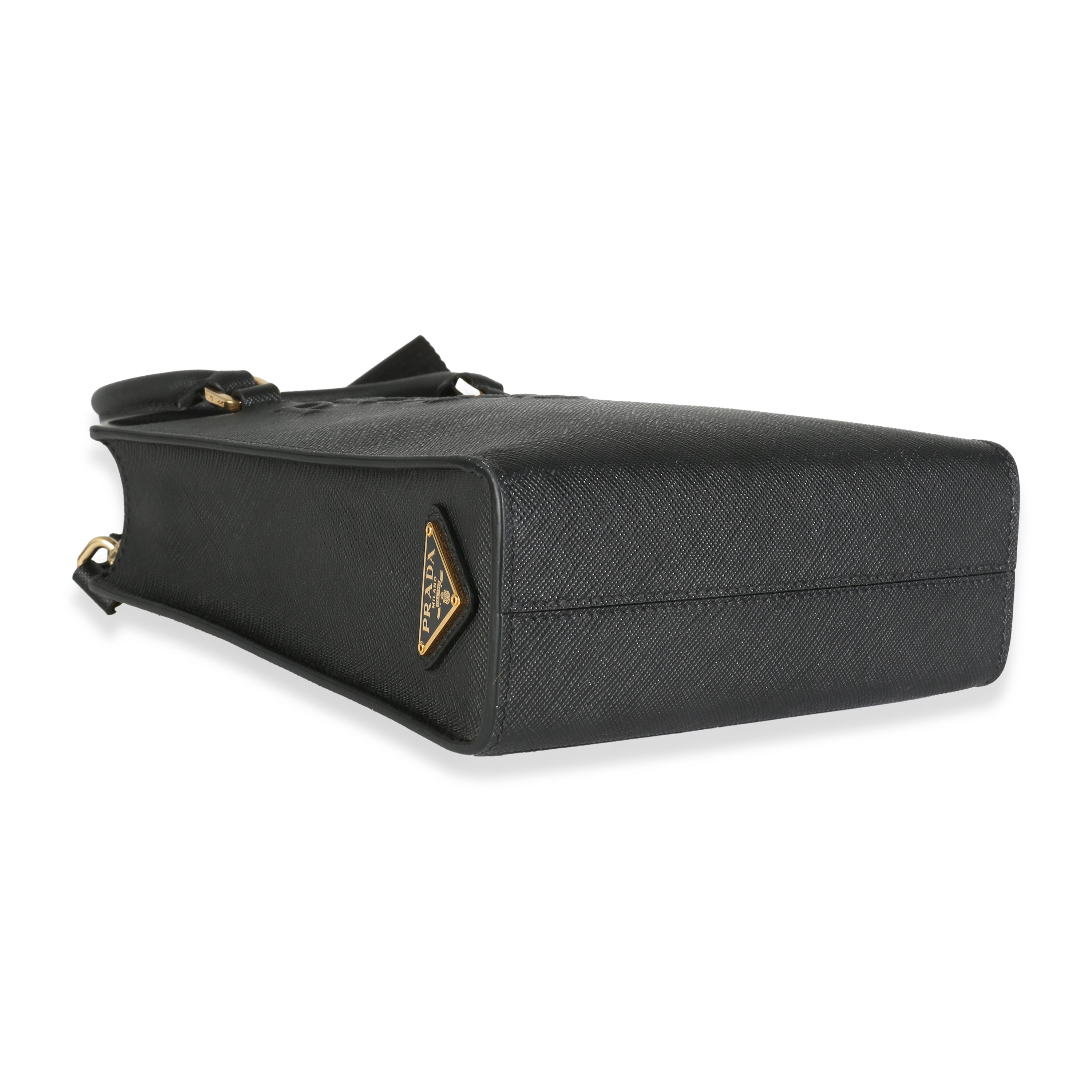 【PRADA】LOGO MINI TOTEBAG PRADA - Black Saffiano Lux Embossed Logo Mini Tote Crossbody Bag