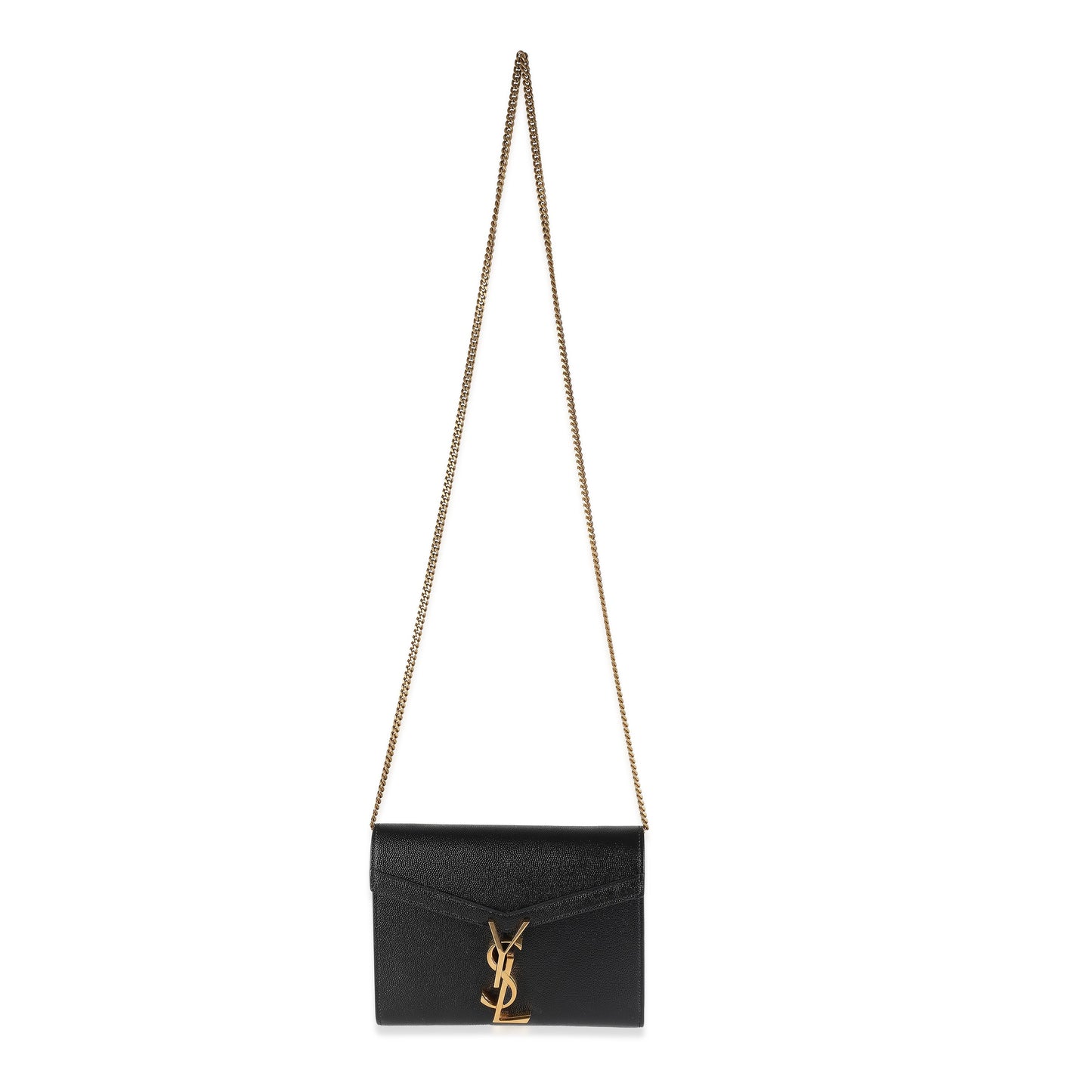 SAINT LAURENT - Black Grain De Poudre Monogram Cassandra Wallet On Chain