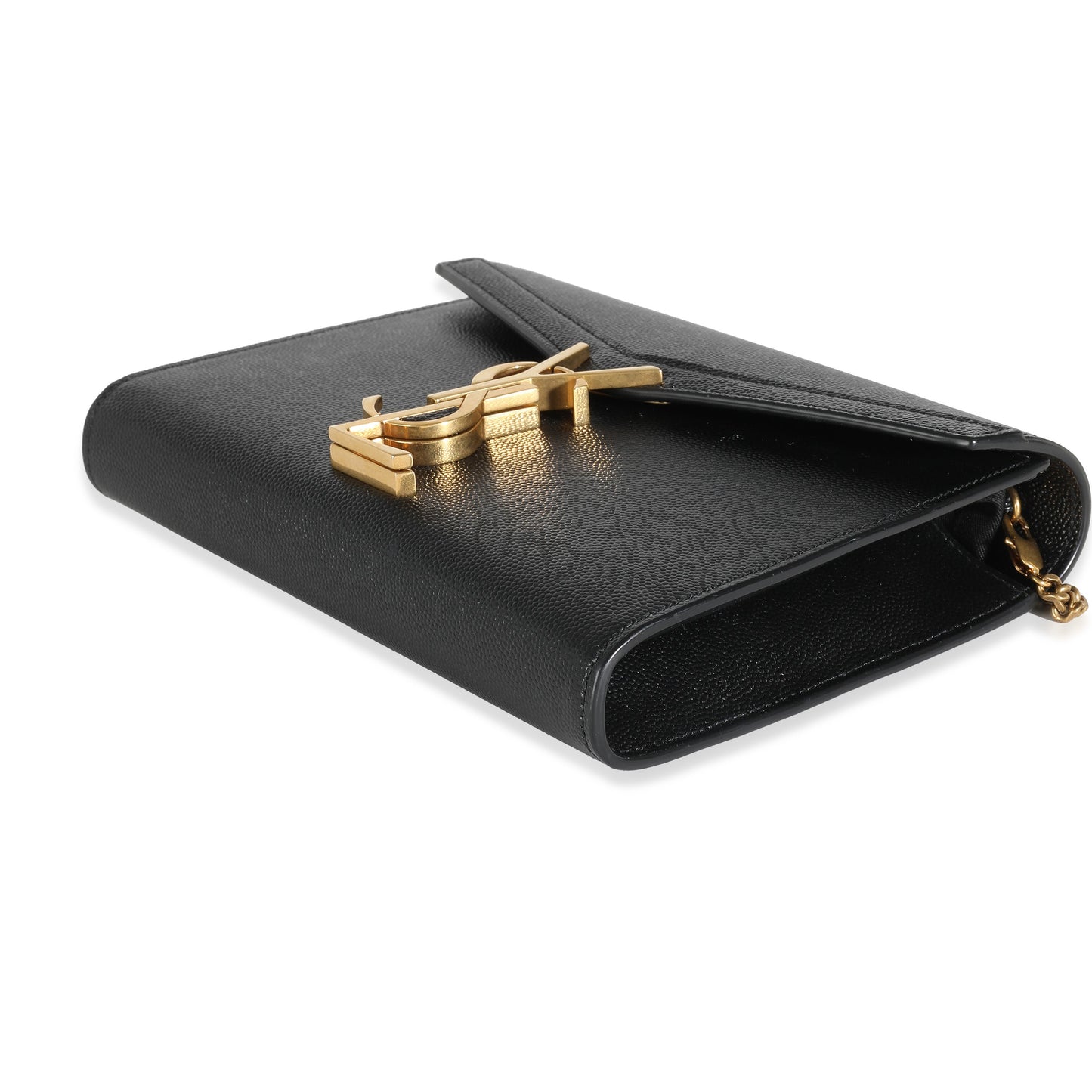 SAINT LAURENT - Black Grain De Poudre Monogram Cassandra Wallet On Chain