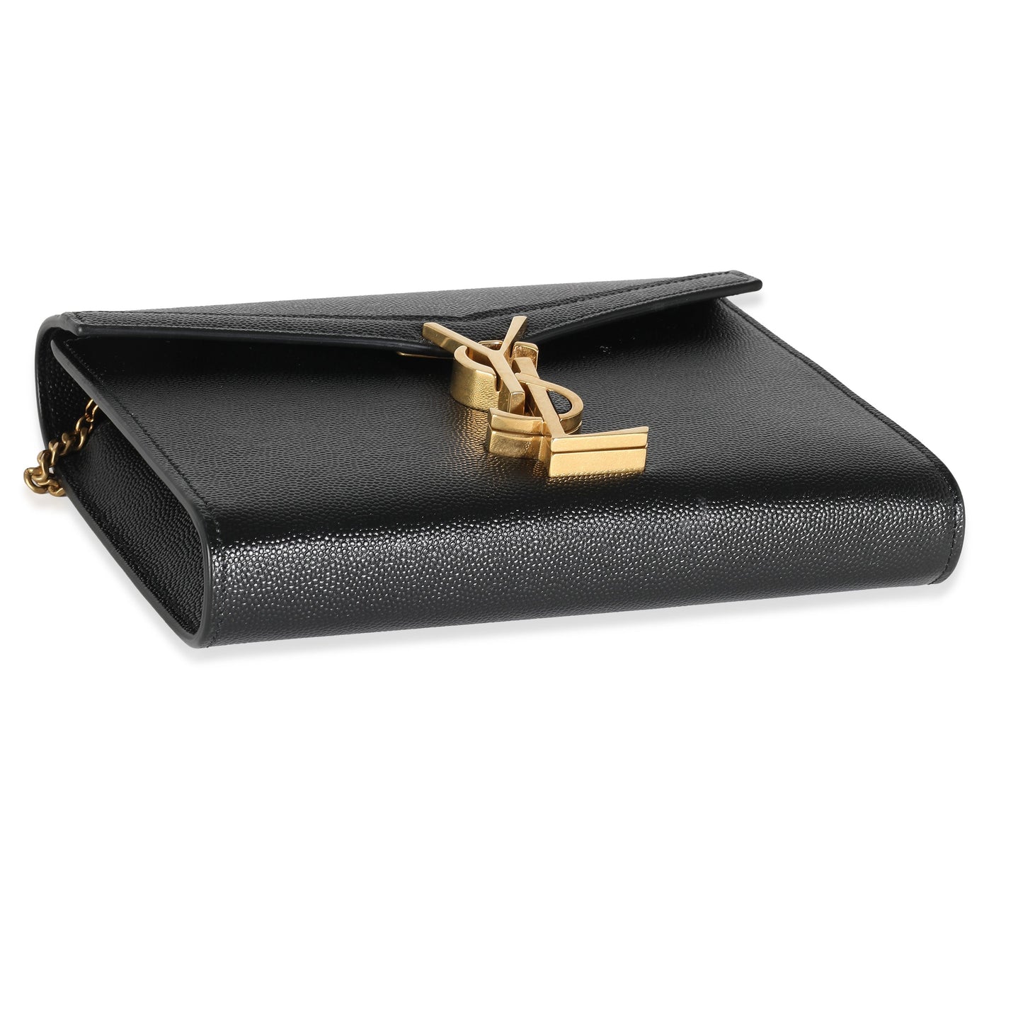 SAINT LAURENT - Black Grain De Poudre Monogram Cassandra Wallet On Chain