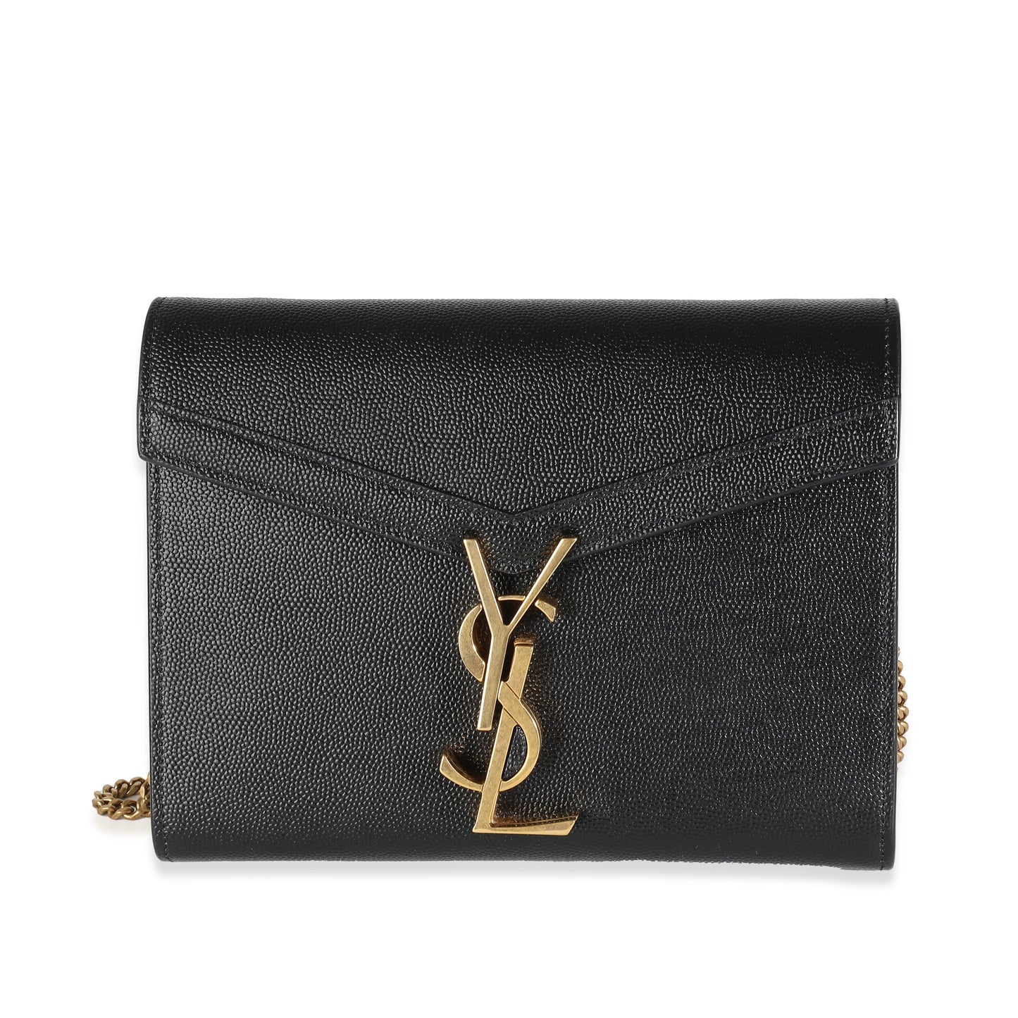 SAINT LAURENT - Black Grain De Poudre Monogram Cassandra Wallet On Chain