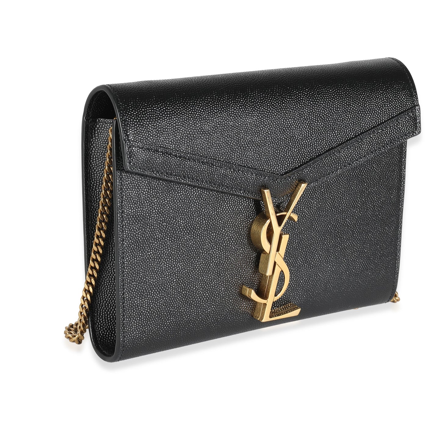 SAINT LAURENT - Black Grain De Poudre Monogram Cassandra Wallet On Chain