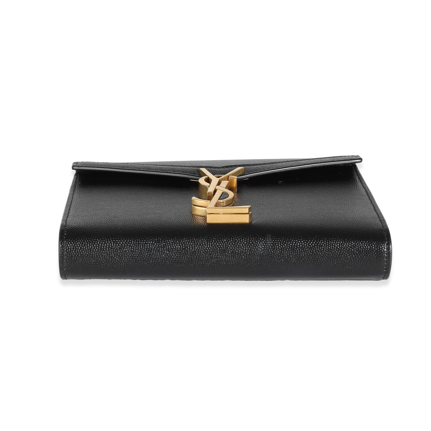 SAINT LAURENT - Black Grain De Poudre Monogram Cassandra Wallet On Chain