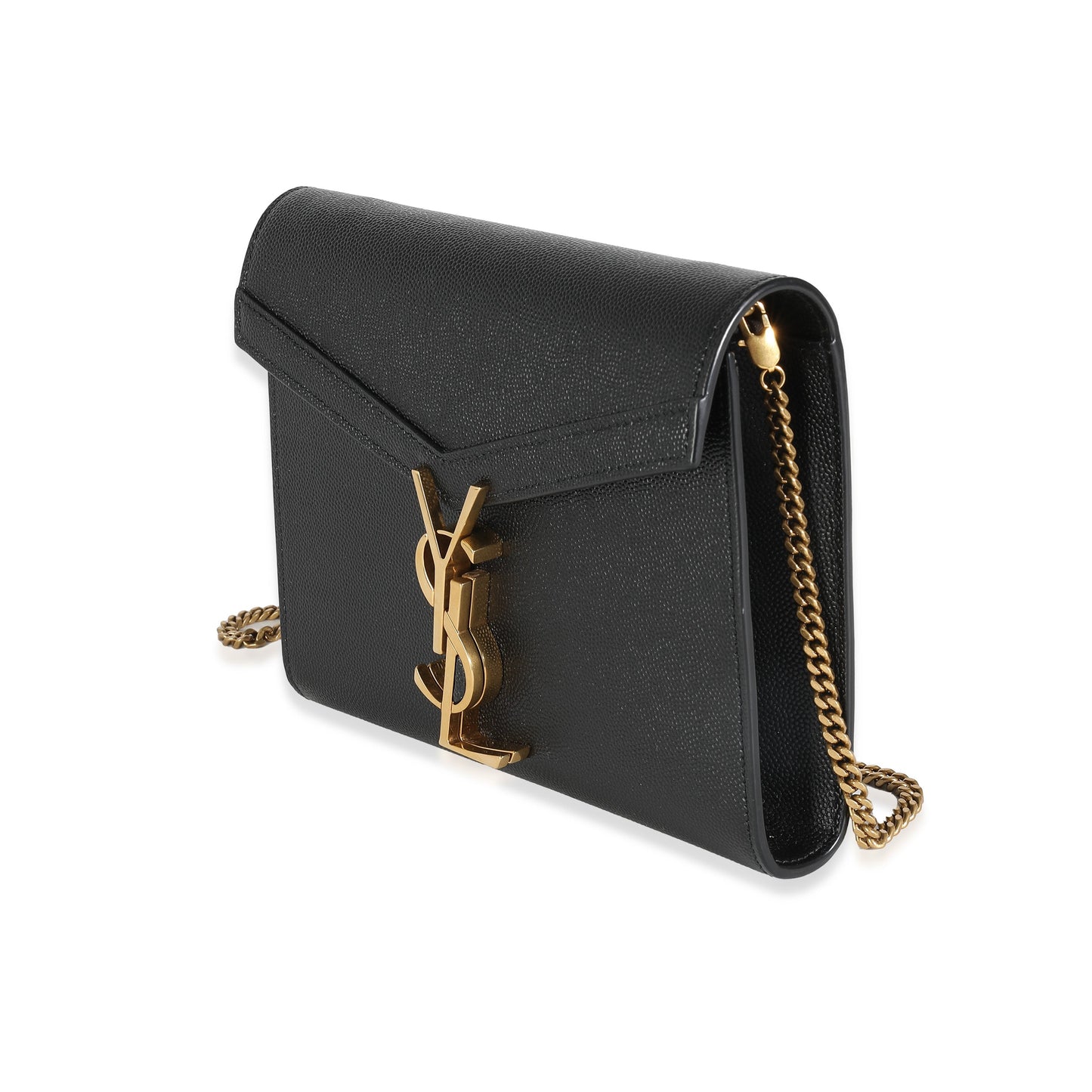 SAINT LAURENT - Black Grain De Poudre Monogram Cassandra Wallet On Chain