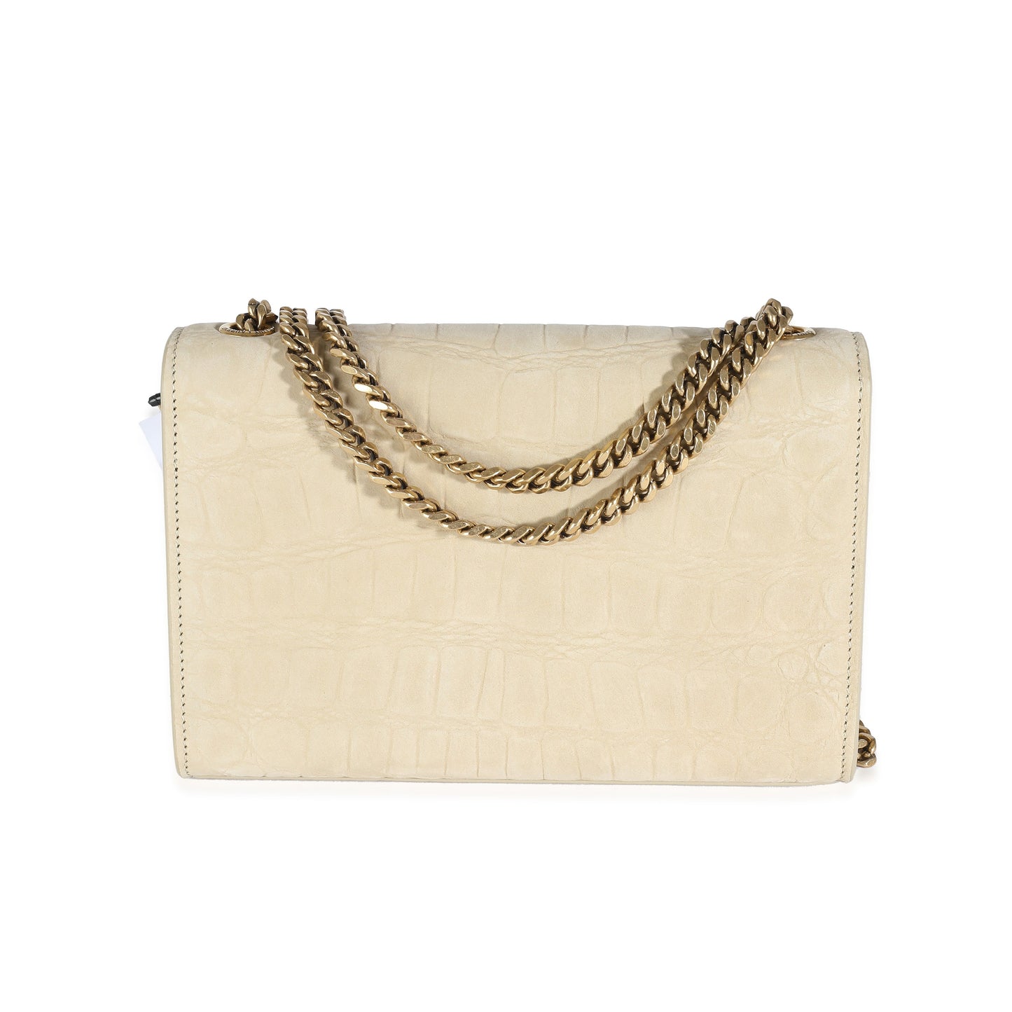 PRE-OWNED Nougat Beige Croc Embossed Suede Small Kate Chain Bag