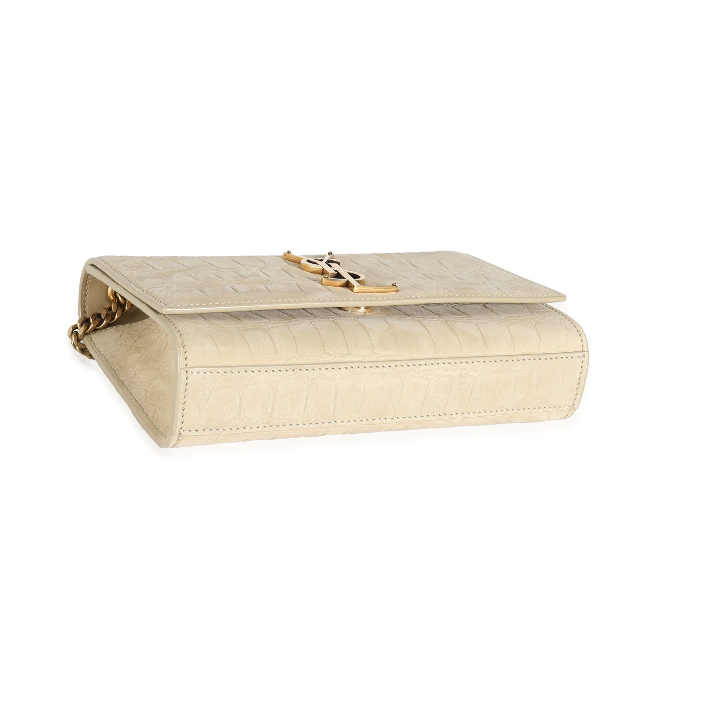 PRE-OWNED Nougat Beige Croc Embossed Suede Small Kate Chain Bag