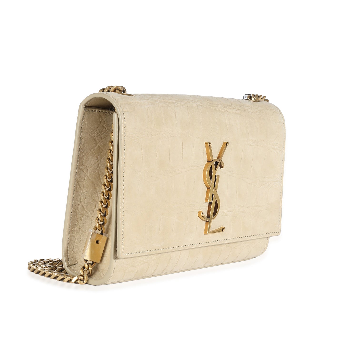 PRE-OWNED Nougat Beige Croc Embossed Suede Small Kate Chain Bag