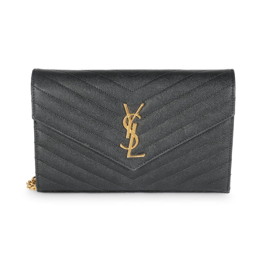 SAINT LAURENT - Black Grain De Poudre Cassandre Wallet On Chain