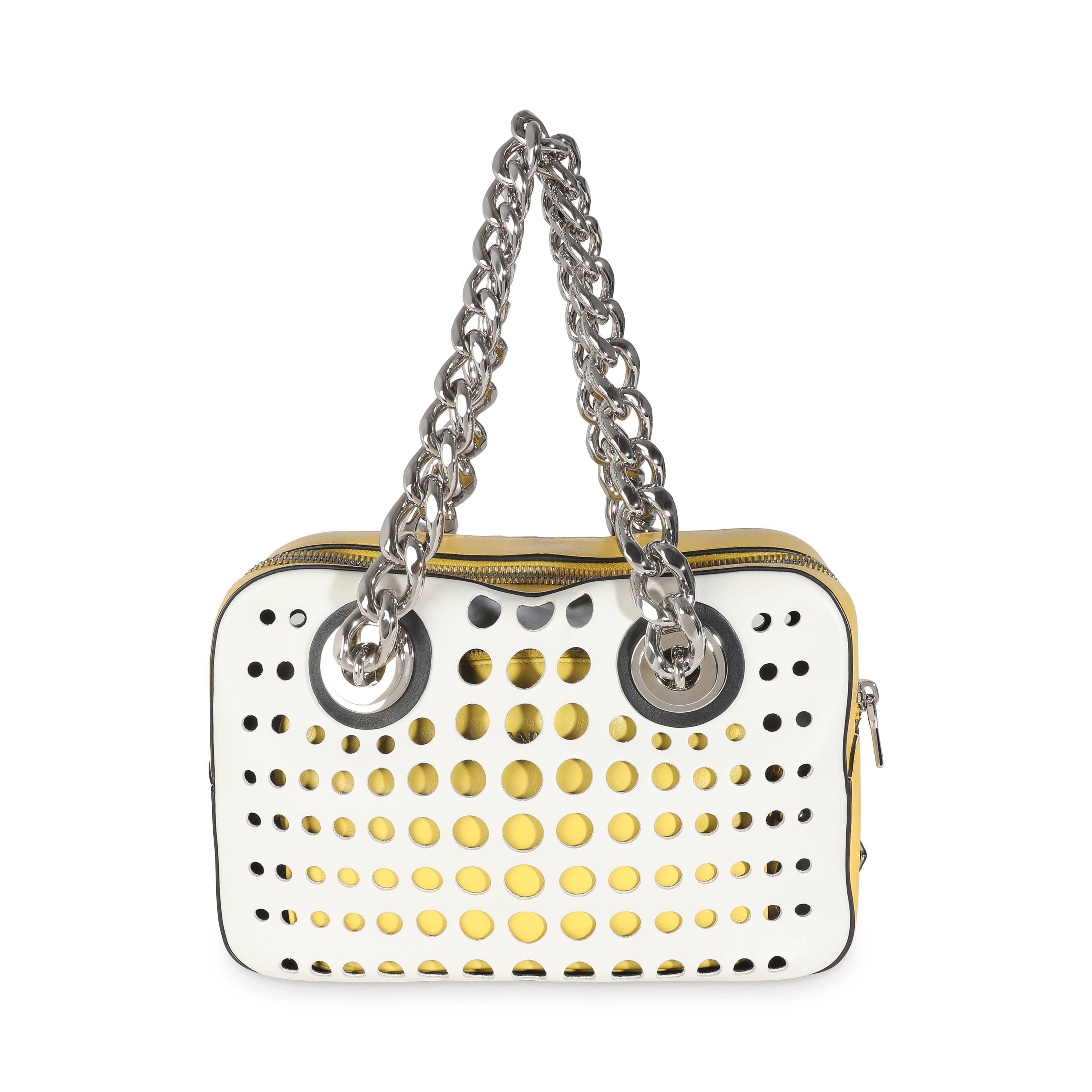 PRADA - White Yellow Calfskin City Fori Chain Bag