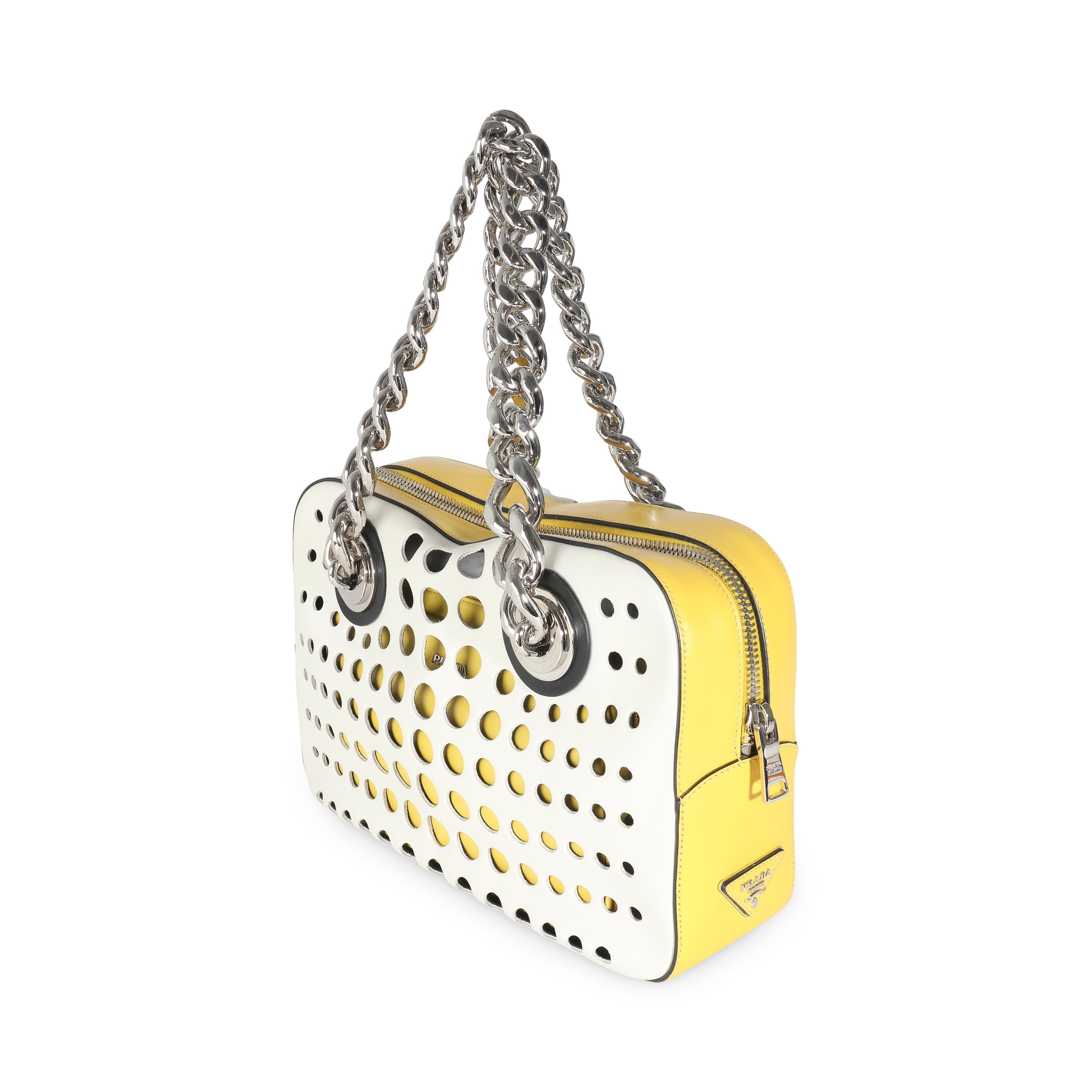 PRADA - White Yellow Calfskin City Fori Chain Bag