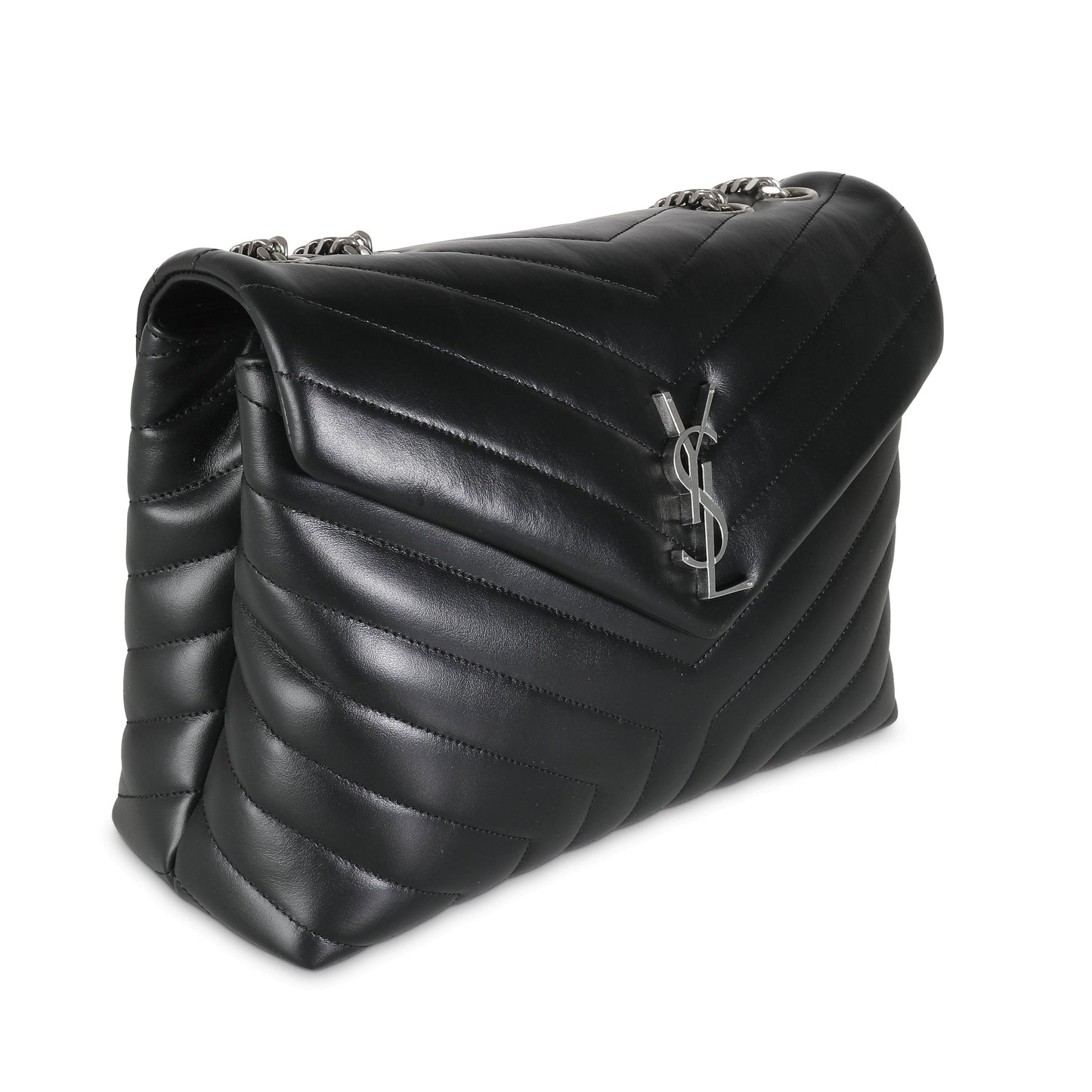 SAINT LAURENT - Black Matelassé Lambskin Medium Loulou