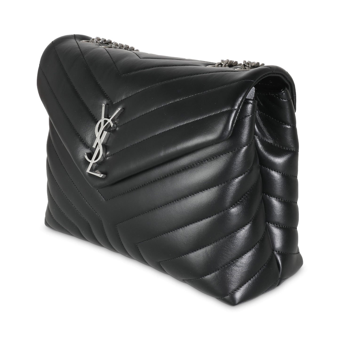 SAINT LAURENT - Black Matelassé Lambskin Medium Loulou