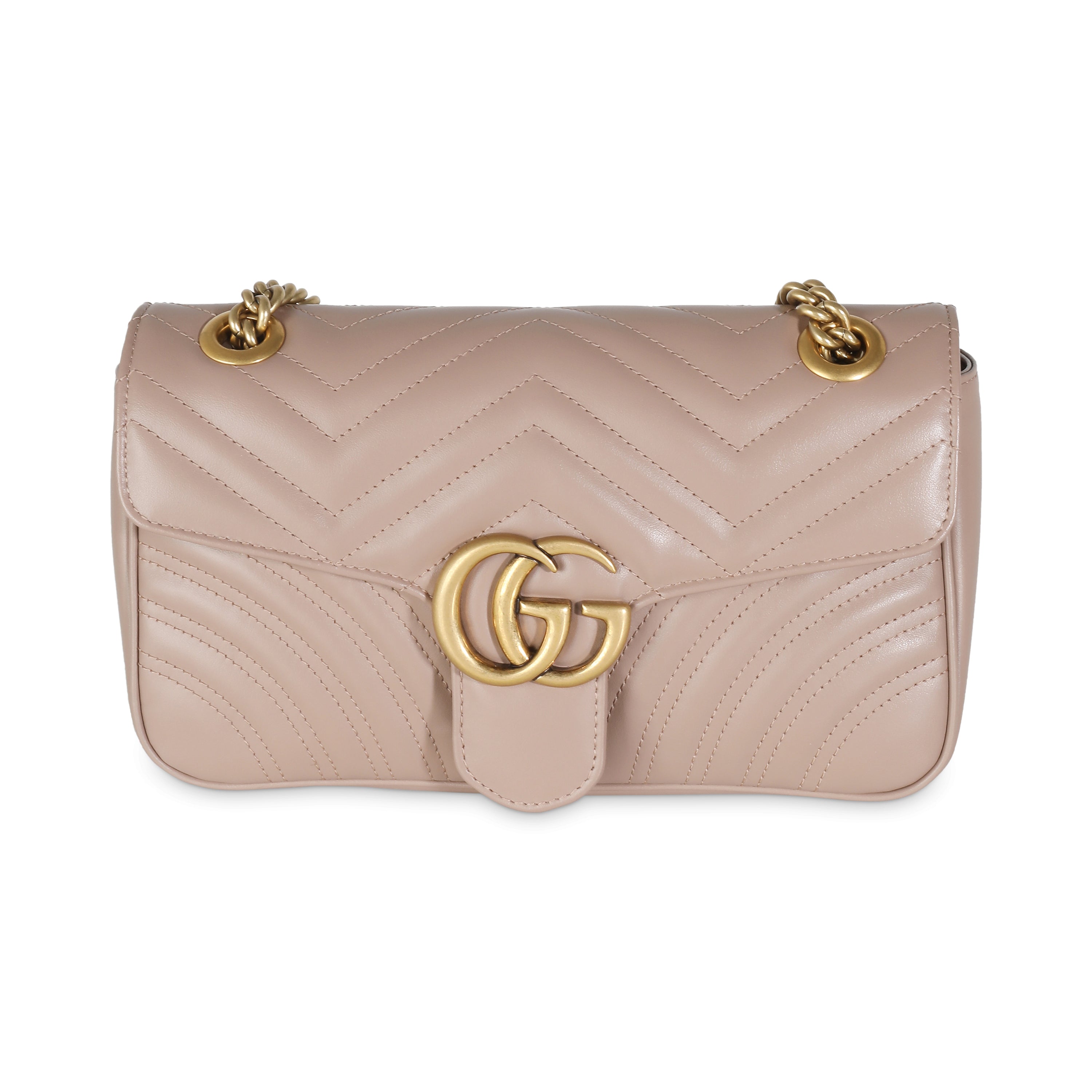 GUCCI - Bolso pequeño GG Marmont de piel de becerro en tono rosa polvoriento Matelasse