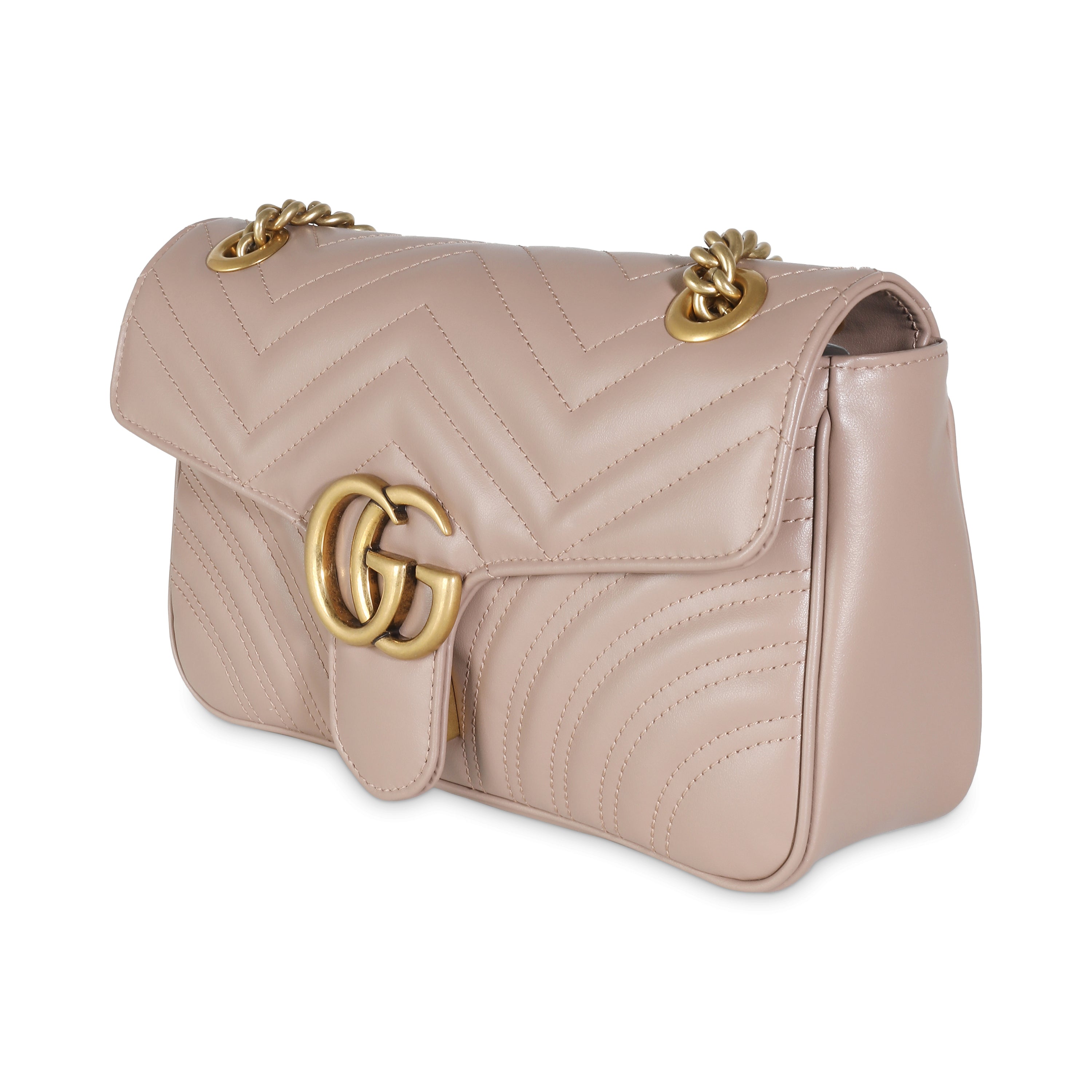 GUCCI - Bolso pequeño GG Marmont de piel de becerro en tono rosa polvoriento Matelasse