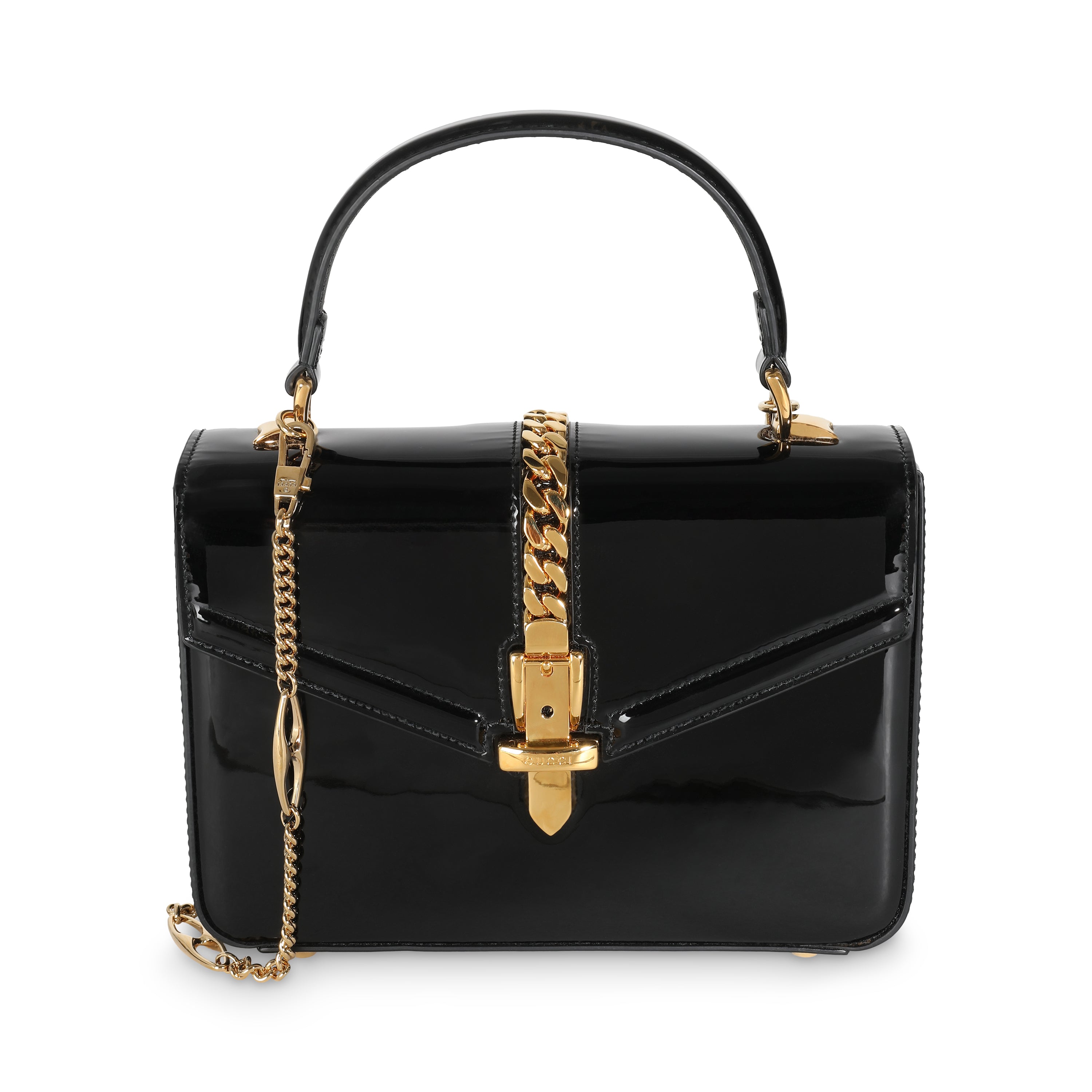 GUCCI - Mini Sylvie 1969 de charol negro con asa superior