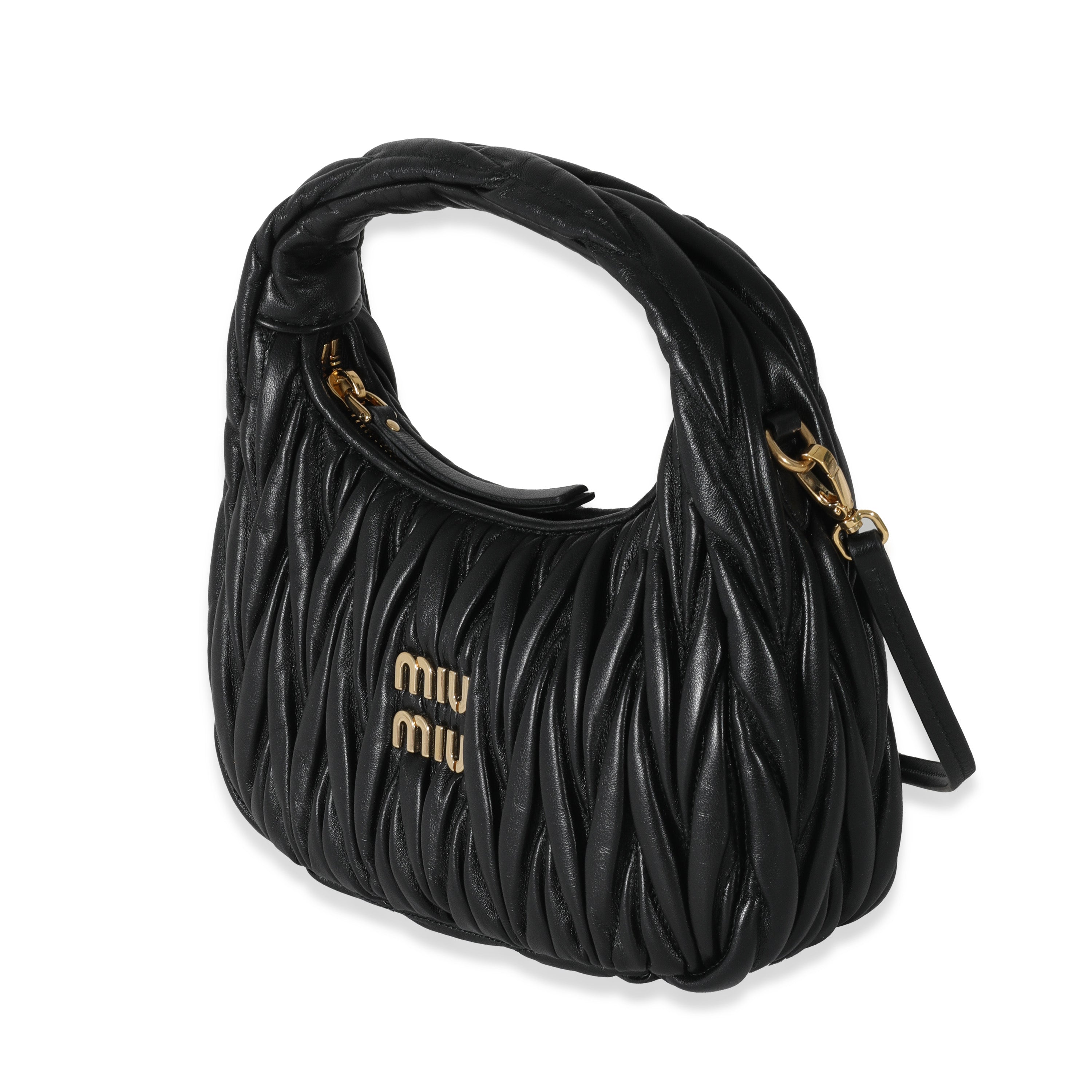 MIU MIU - Black Nappa Matelasse Wander Hobo