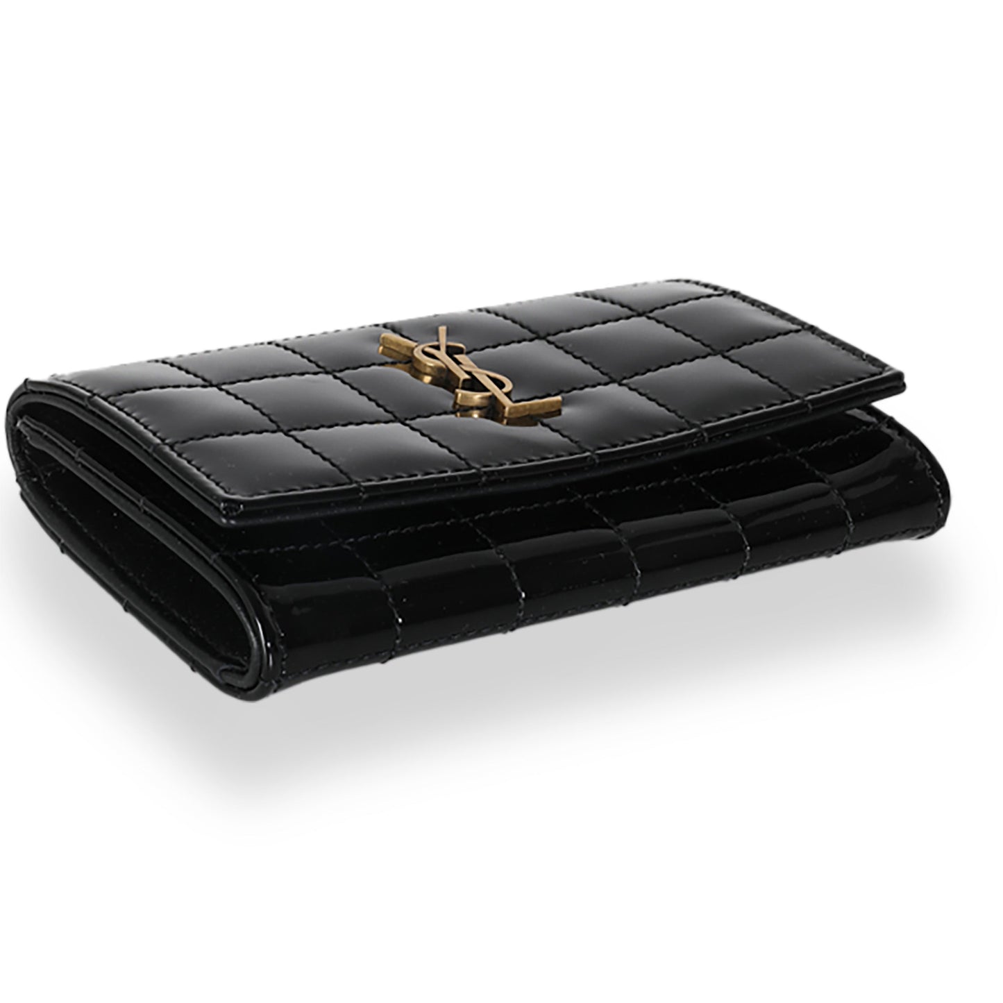 PRE-OWNED Black Patent Cassandre Small Envelope Wallet