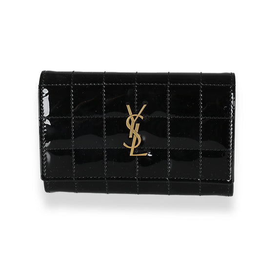 PRE-OWNED Black Patent Cassandre Small Envelope Wallet