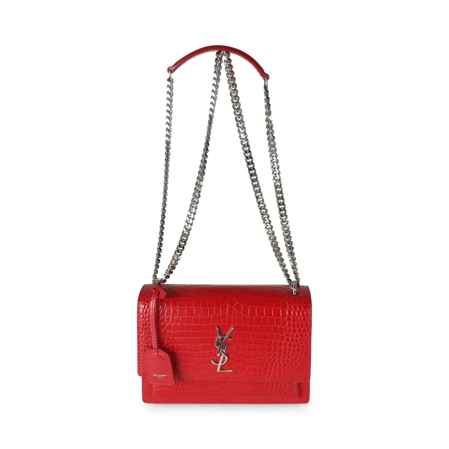 SAINT LAURENT - Rouge Eros Crocodile Embossed Calfskin Medium Sunset