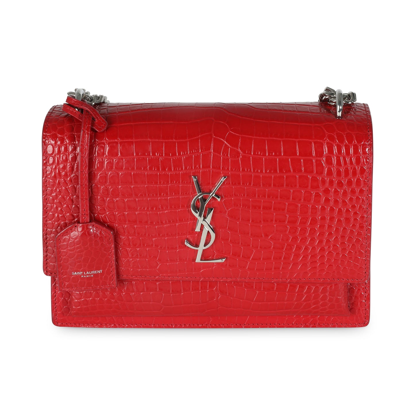 SAINT LAURENT - Rouge Eros Crocodile Embossed Calfskin Medium Sunset