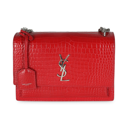 SAINT LAURENT - Rouge Eros Crocodile Embossed Calfskin Medium Sunset