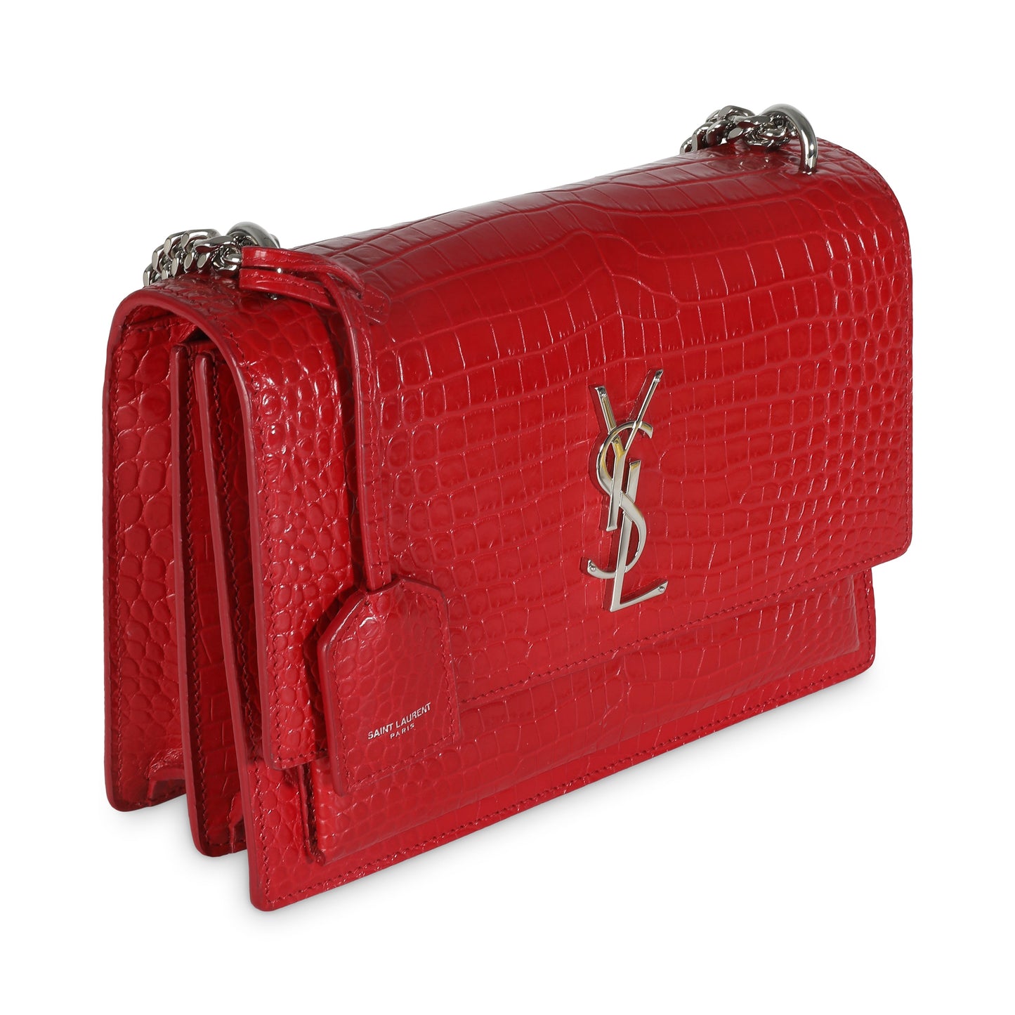 SAINT LAURENT - Rouge Eros Crocodile Embossed Calfskin Medium Sunset