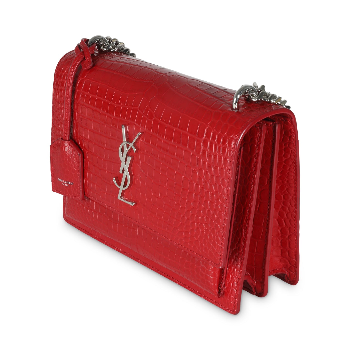 SAINT LAURENT - Rouge Eros Crocodile Embossed Calfskin Medium Sunset