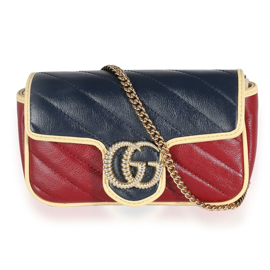 GUCCI - Tricolour Azalea Calfskin Diagonal Super Mini Torchon GG Marmont