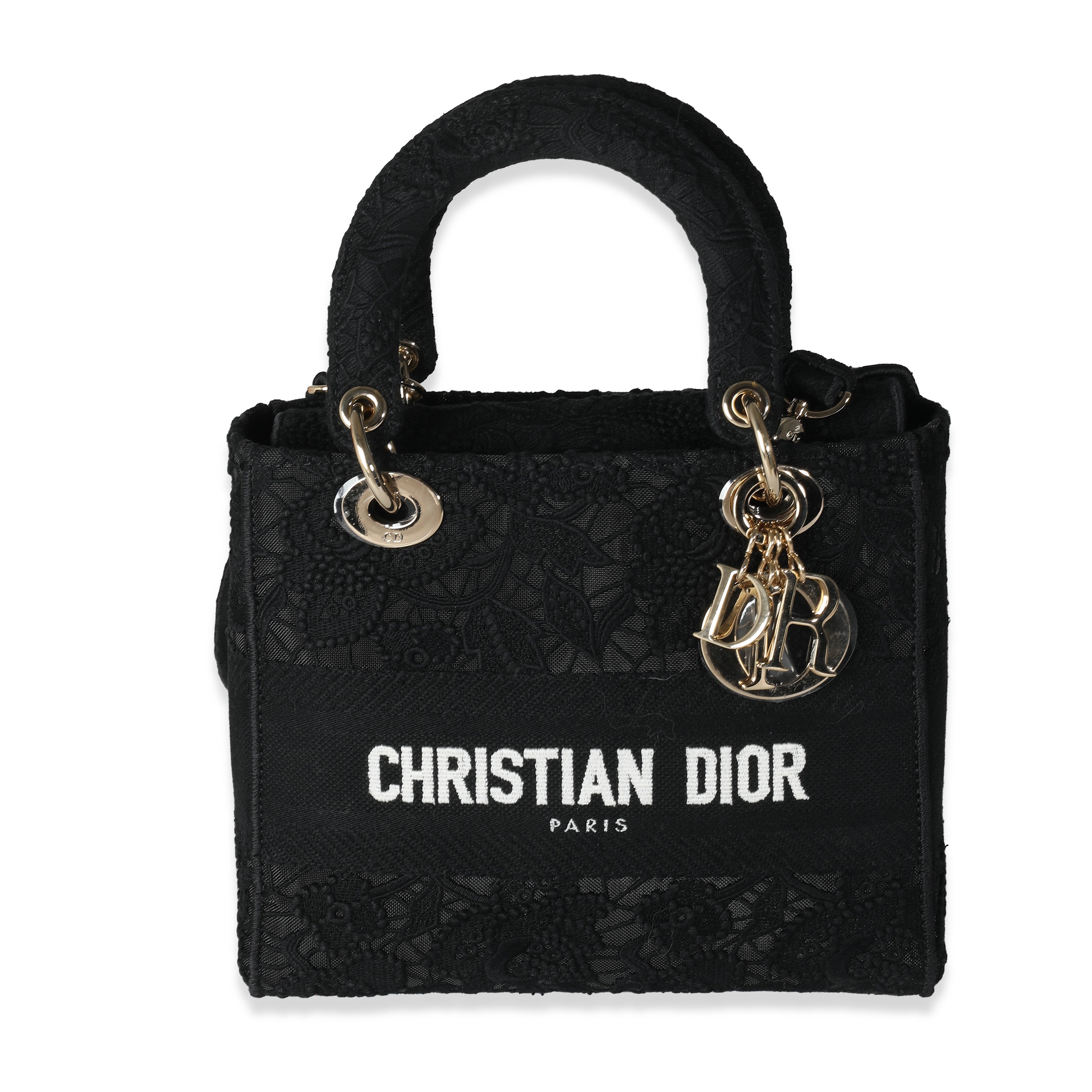 DIOR - Bolso Lady D-Lite mediano de macramé negro