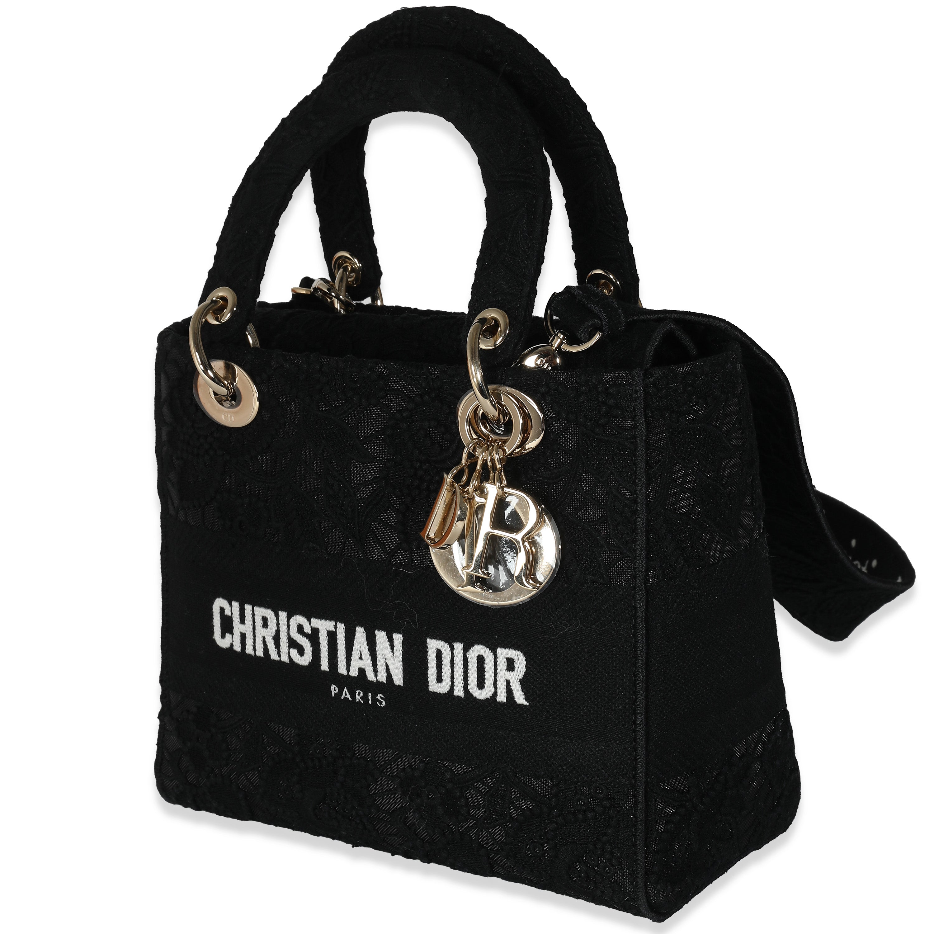 DIOR - Bolso Lady D-Lite mediano de macramé negro