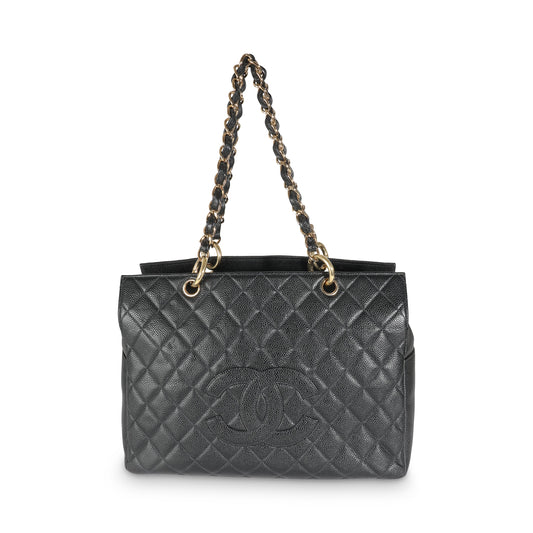 PRE-OWNED CC Black Quilted Caviar Grand Shopper Tote