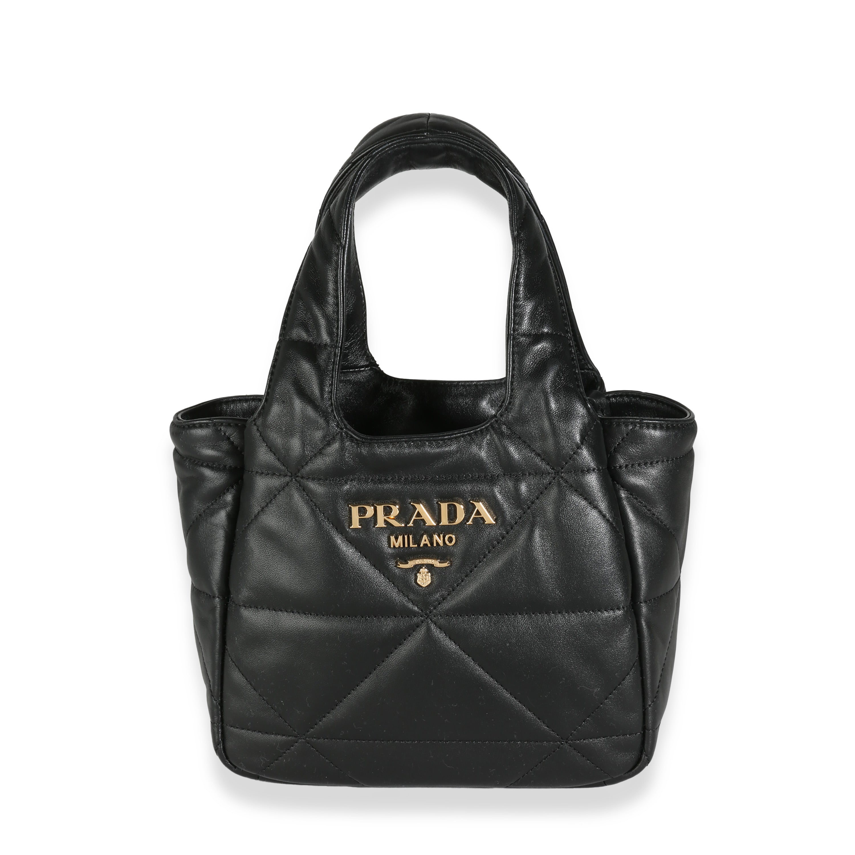 PRADA - Black Triangle Quilted Nappa Small Tote