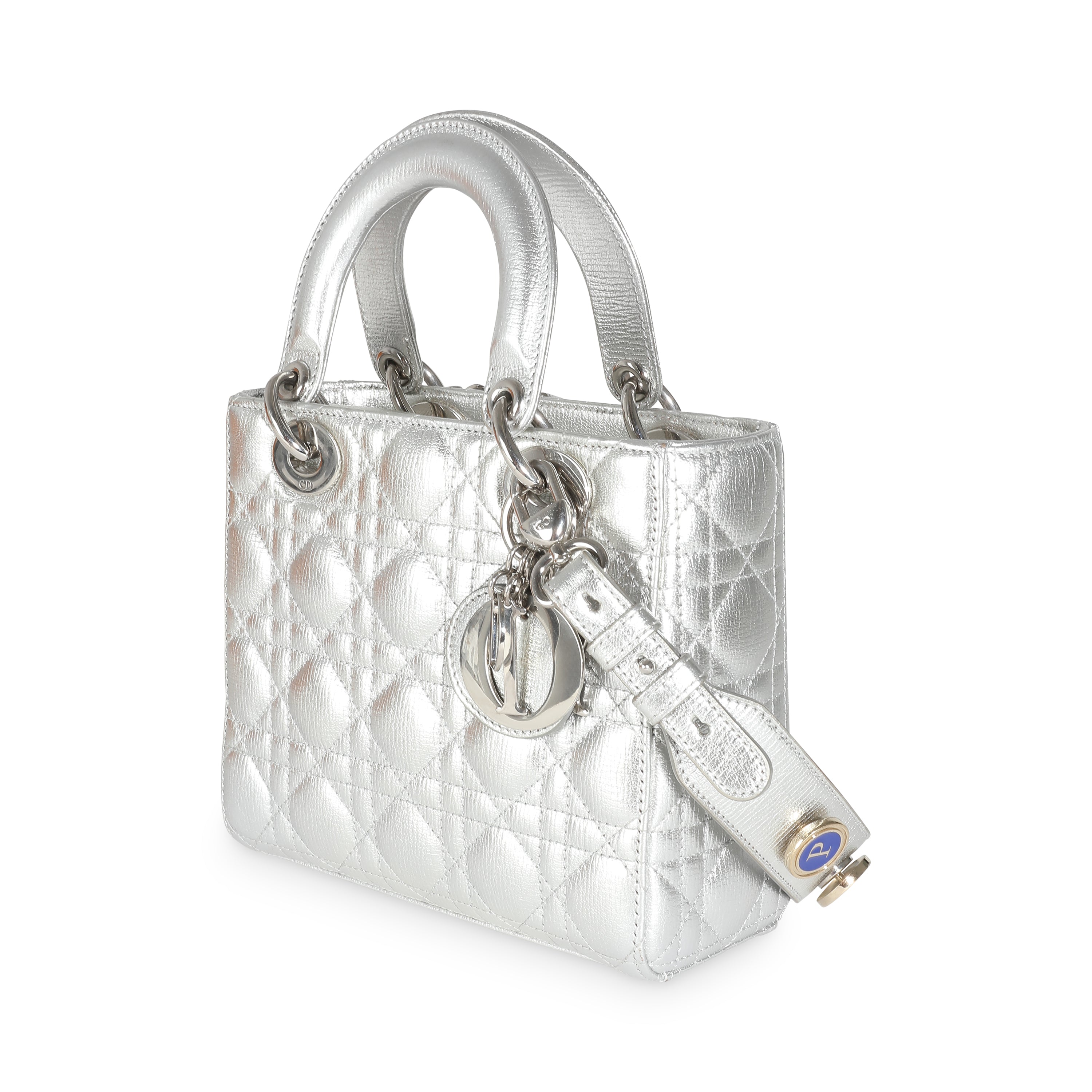 DIOR - Cannage de piel de becerro granulada metalizada plateada My ABCDior Lady Dior