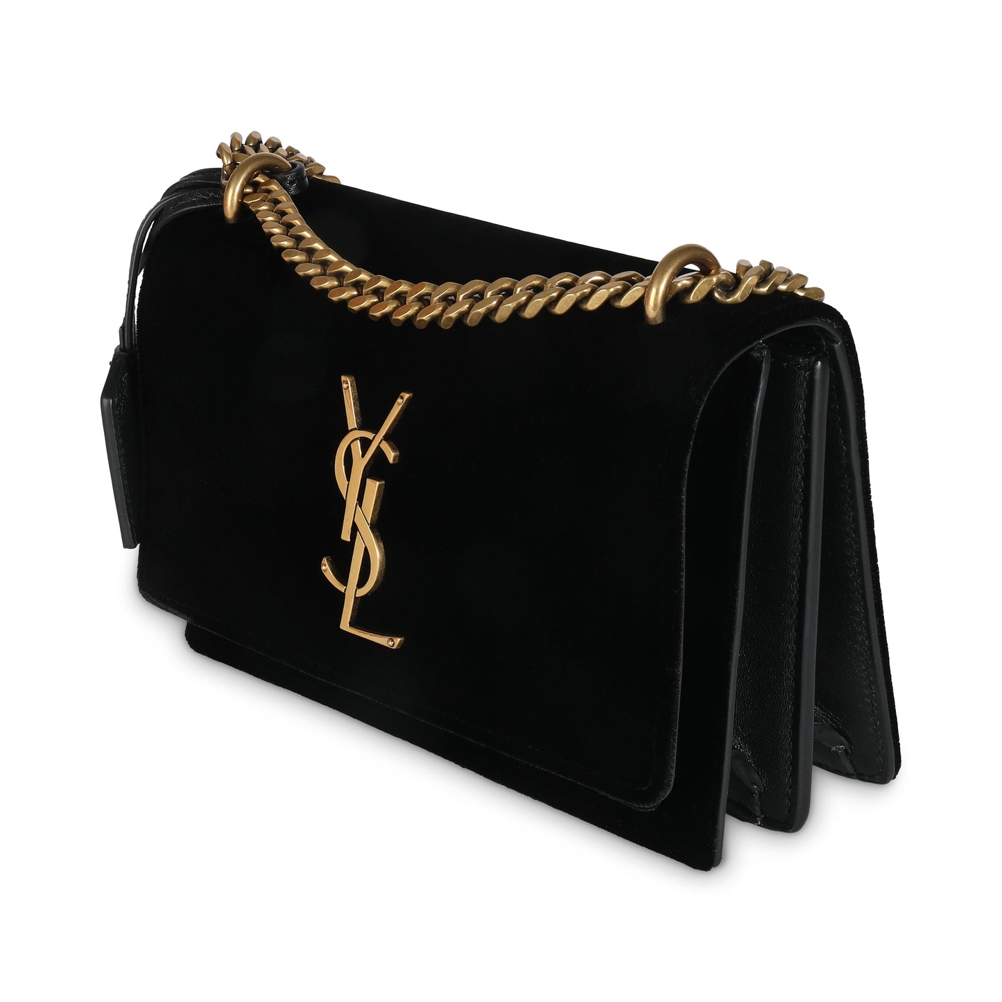 SAINT LAURENT - Black Velvet Small Sunset Shoulder Bag