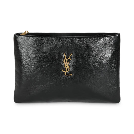 SAINT LAURENT - Black Shiny Leather Small Calypso Pillow Pouch