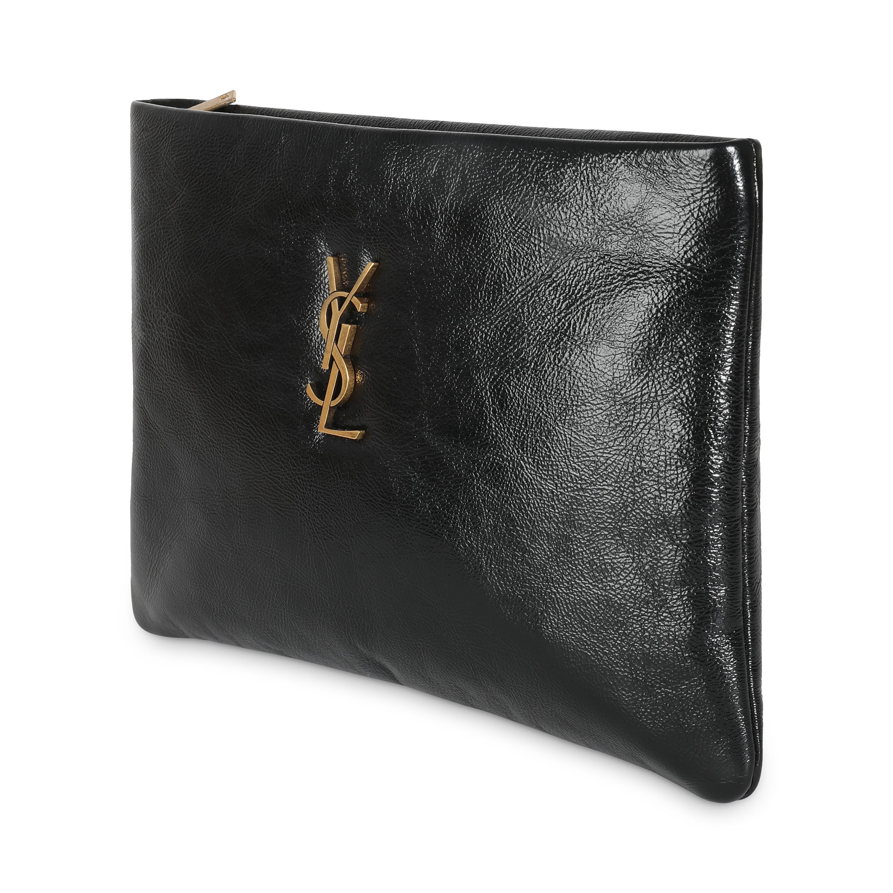 SAINT LAURENT - Black Shiny Leather Small Calypso Pillow Pouch