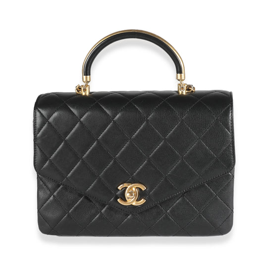 CHANEL - Black Quilted Calfskin Gold Top Handle Envelope Flap Bag