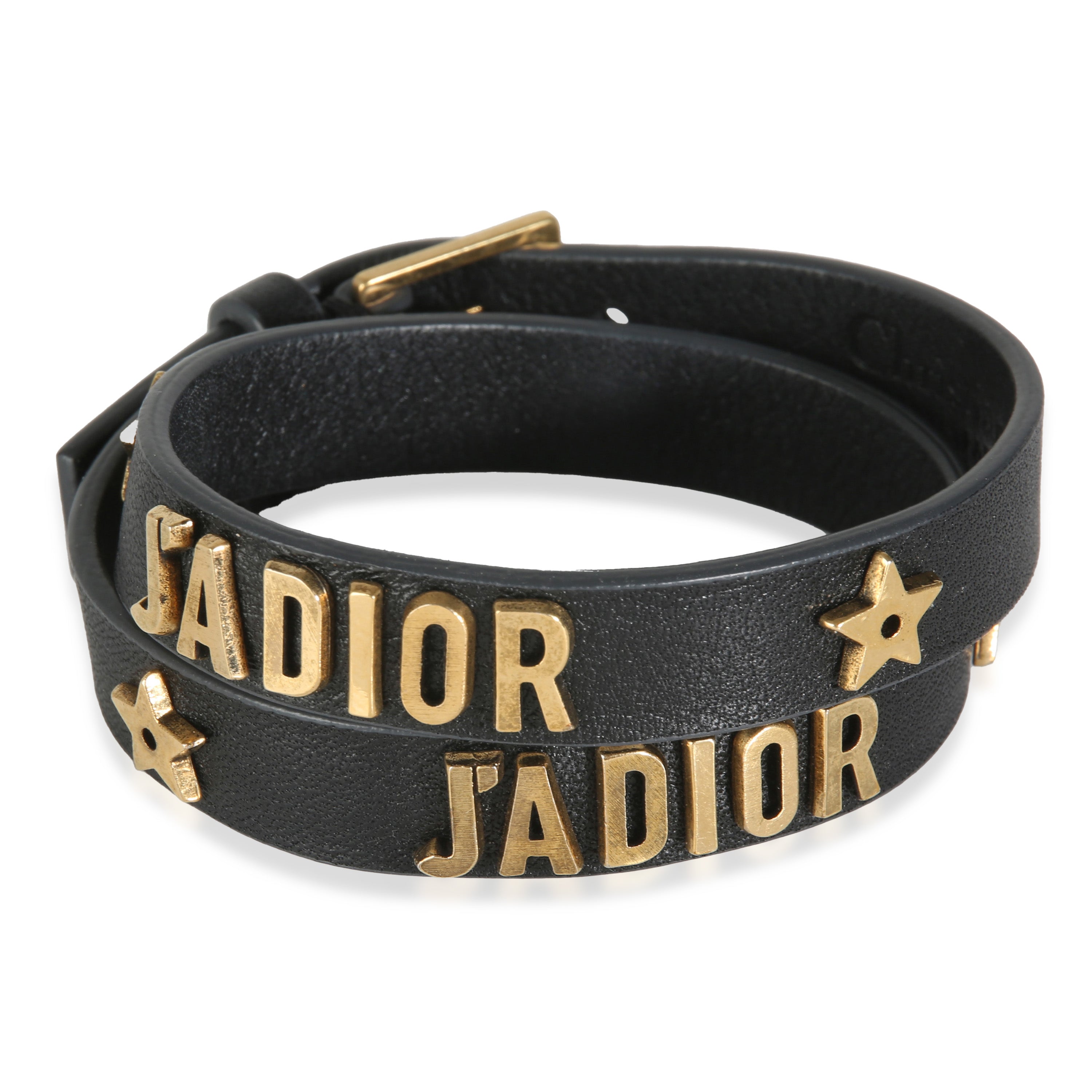 DIOR - Pulsera de cuero JAdior de doble vuelta bañada en oro